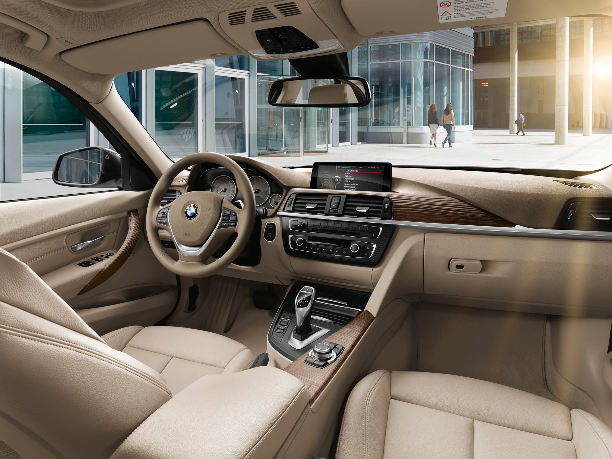 beige and brown BMW car interior, the wheel, sedan, salon, torpedo