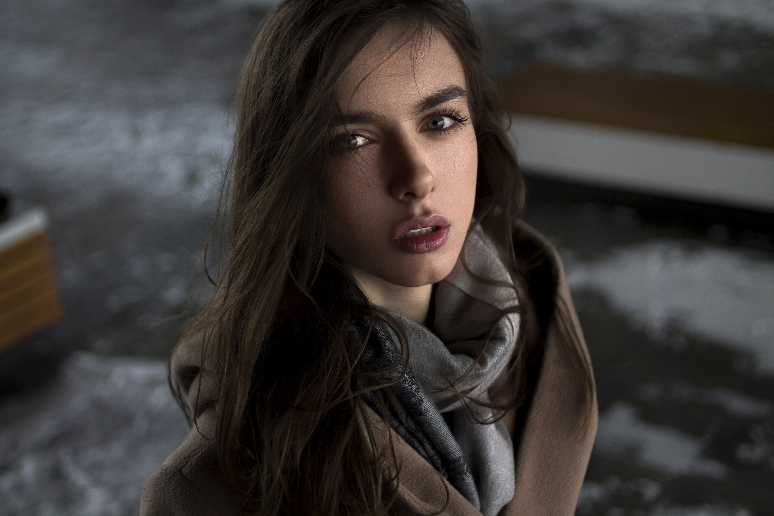 look, girl, face, portrait, scarf, brown hair, beautiful, the beauty