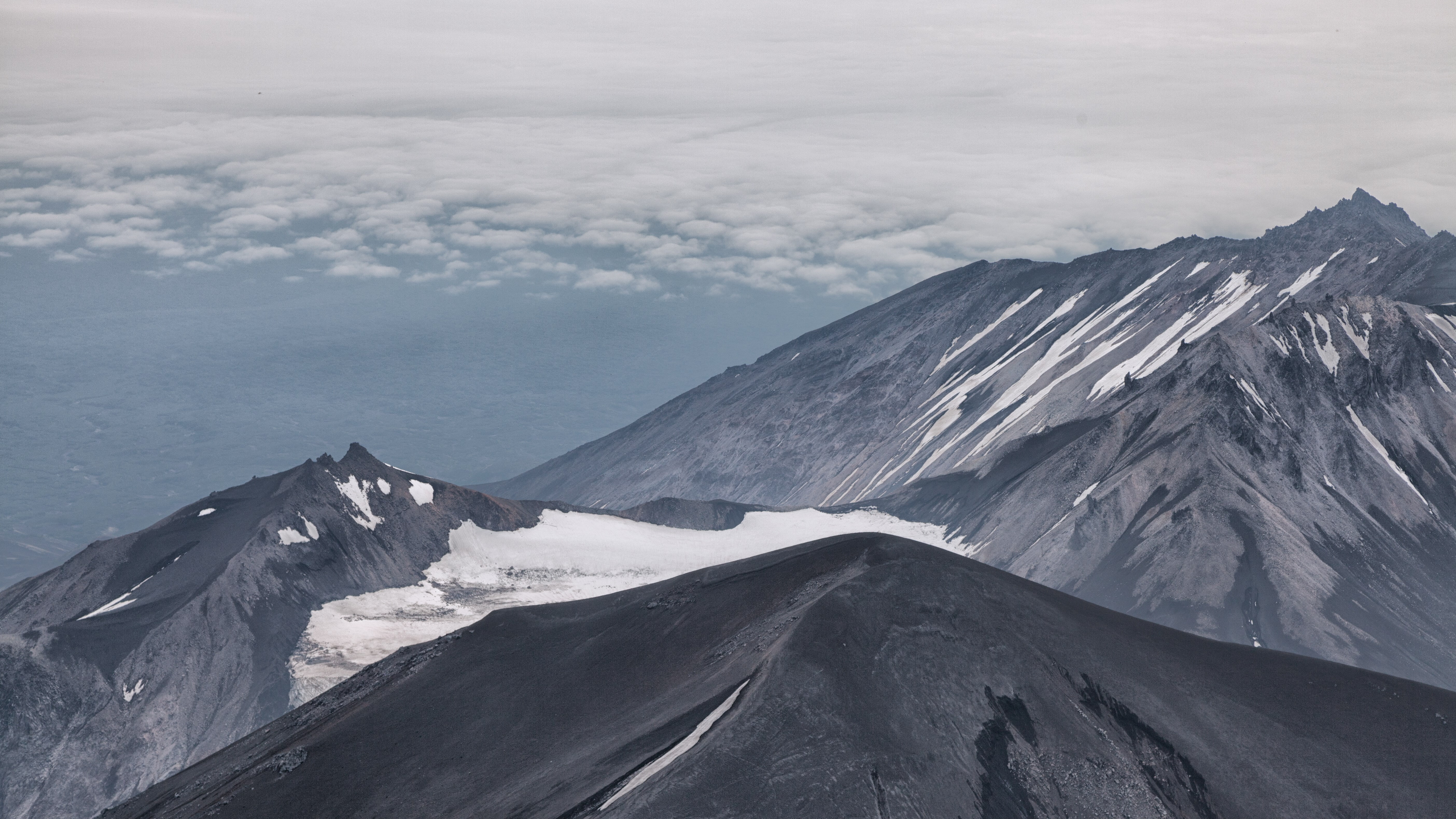 kamchatka volcano scenery image, snow, mountain, cold temperature