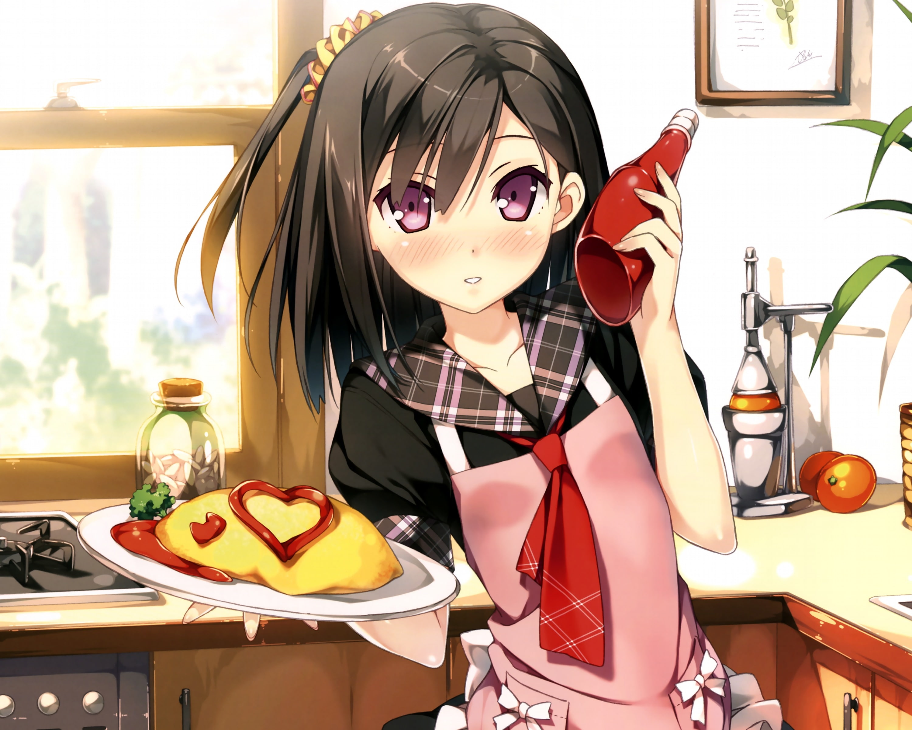 anime girl, kitchen, apron