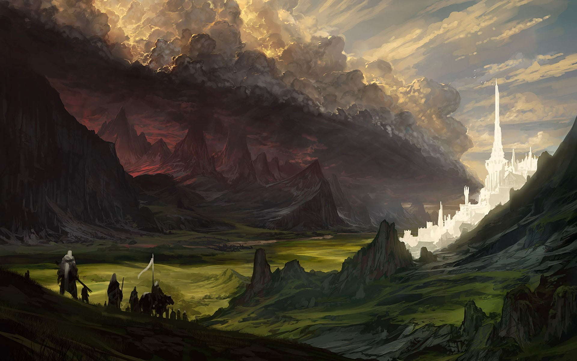people at the mountain painting, fantasy art, The Lord of the Rings