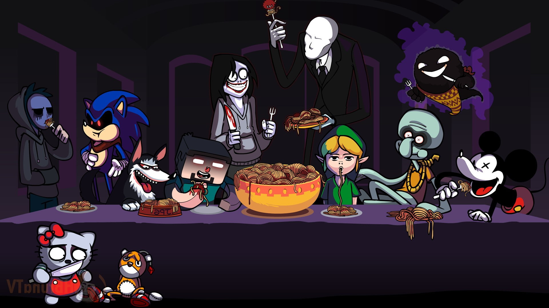 video game characters mickey mouse ghast link sonic the hedgehog spaghetti minecraft parody halloween slender man hello kitty the last supper steve pokemon