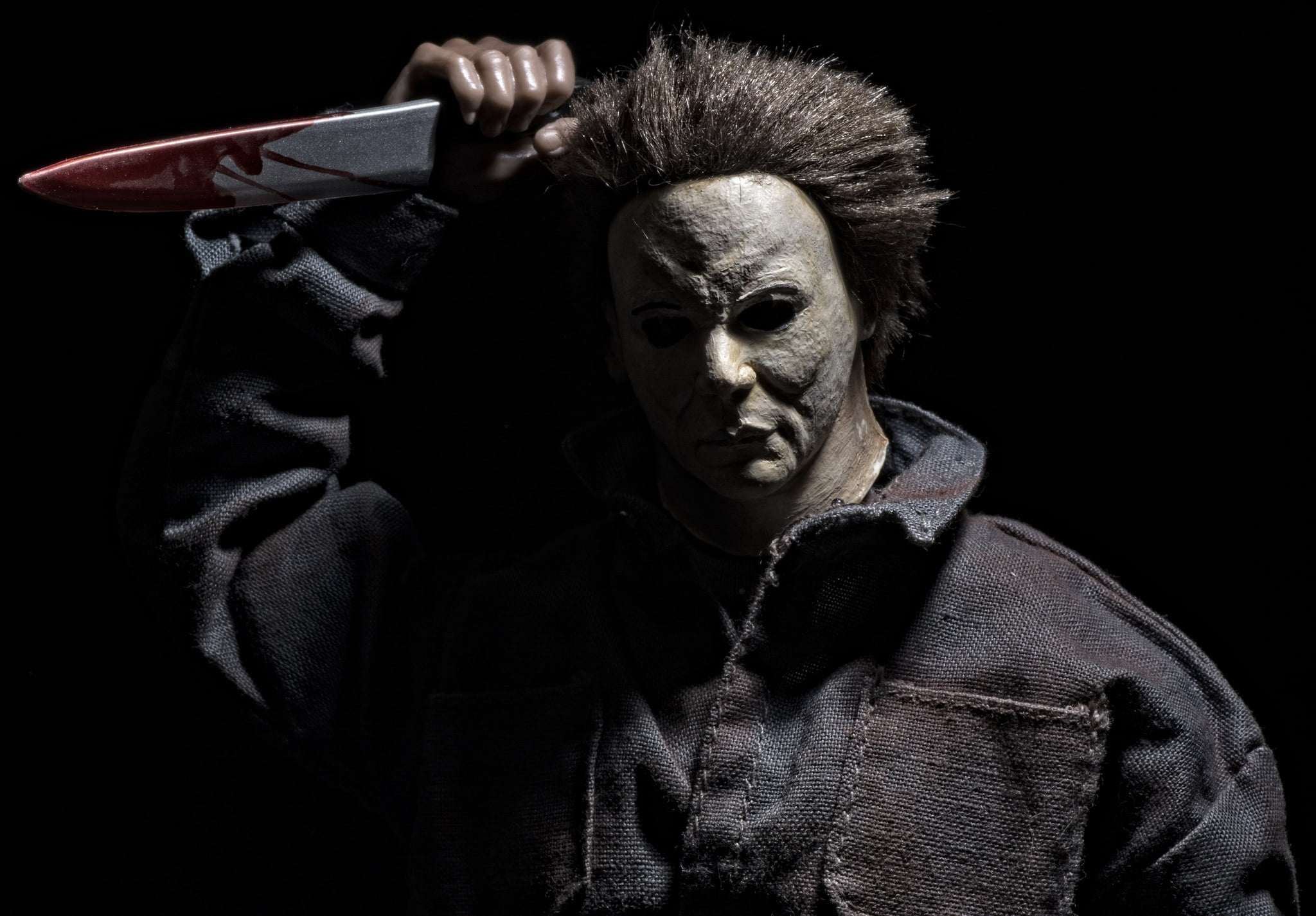 toy, mask, knife, Halloween, Michael Myers, studio shot, black background