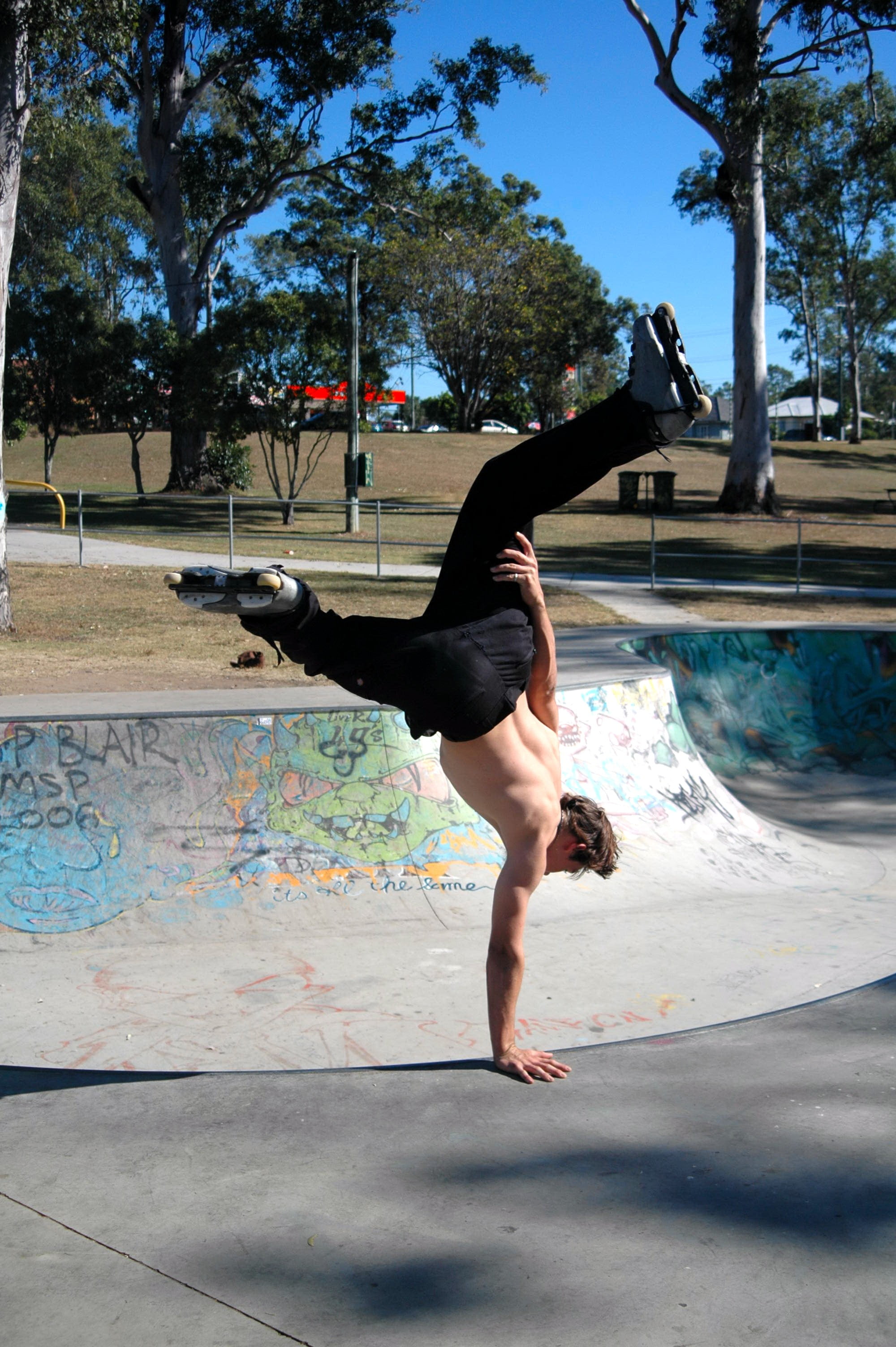 handstand, rollerblading, graffiti, sport, full length, balance