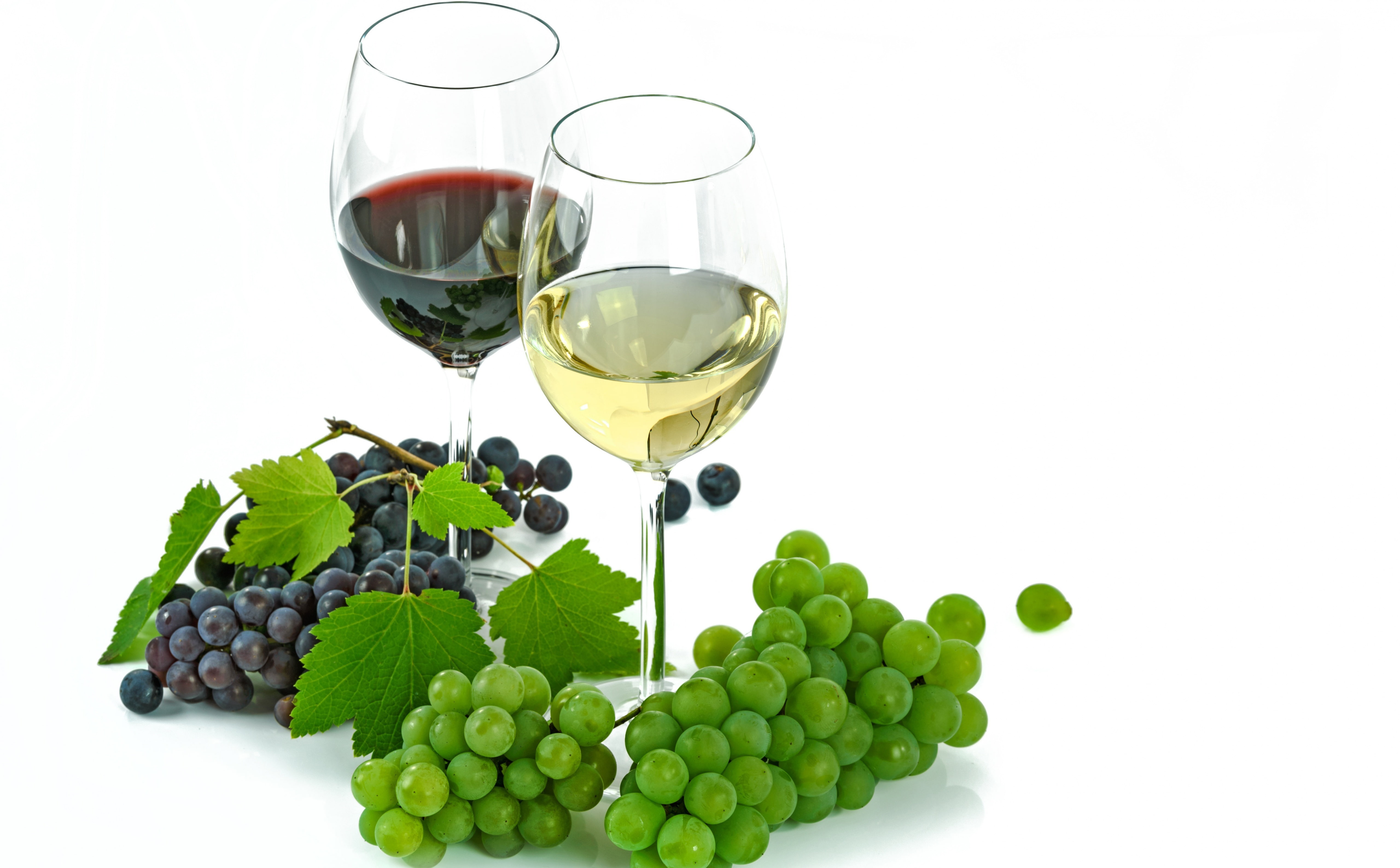 One Glass of Red Wine and One Glass Of White..., green and purple grapes