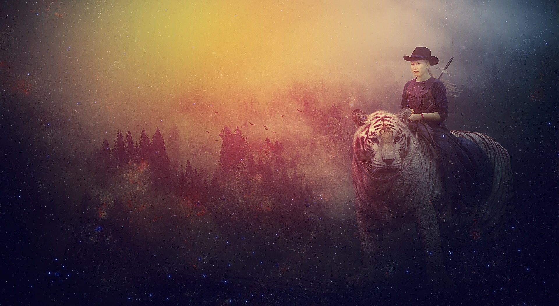 Tiger Rider, female game character illustration, Aero, Creative