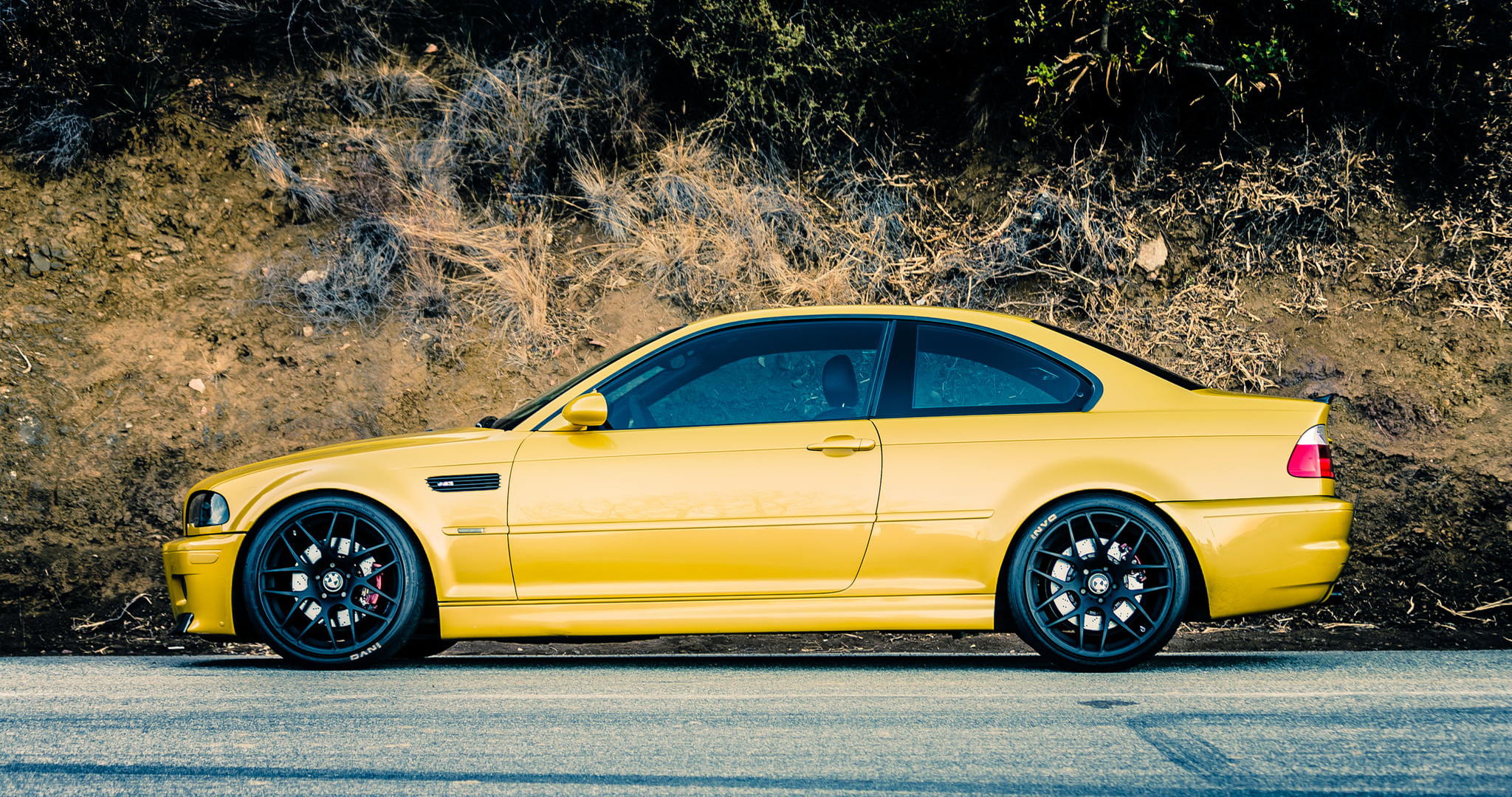 yellow coupe, Road, BMW, E46, Side, transportation, mode of transportation
