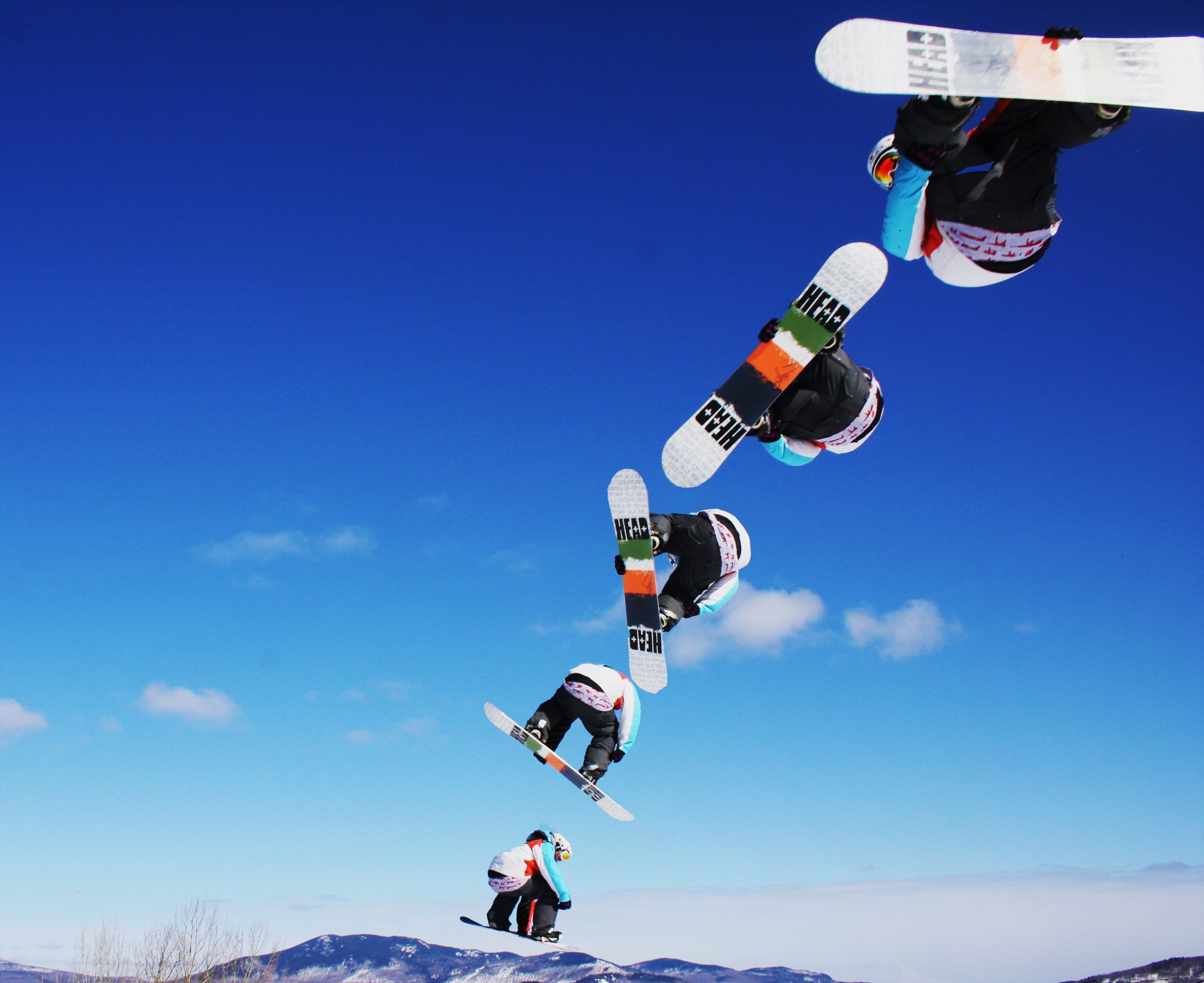 winter, snow, snowboards, sequence photography