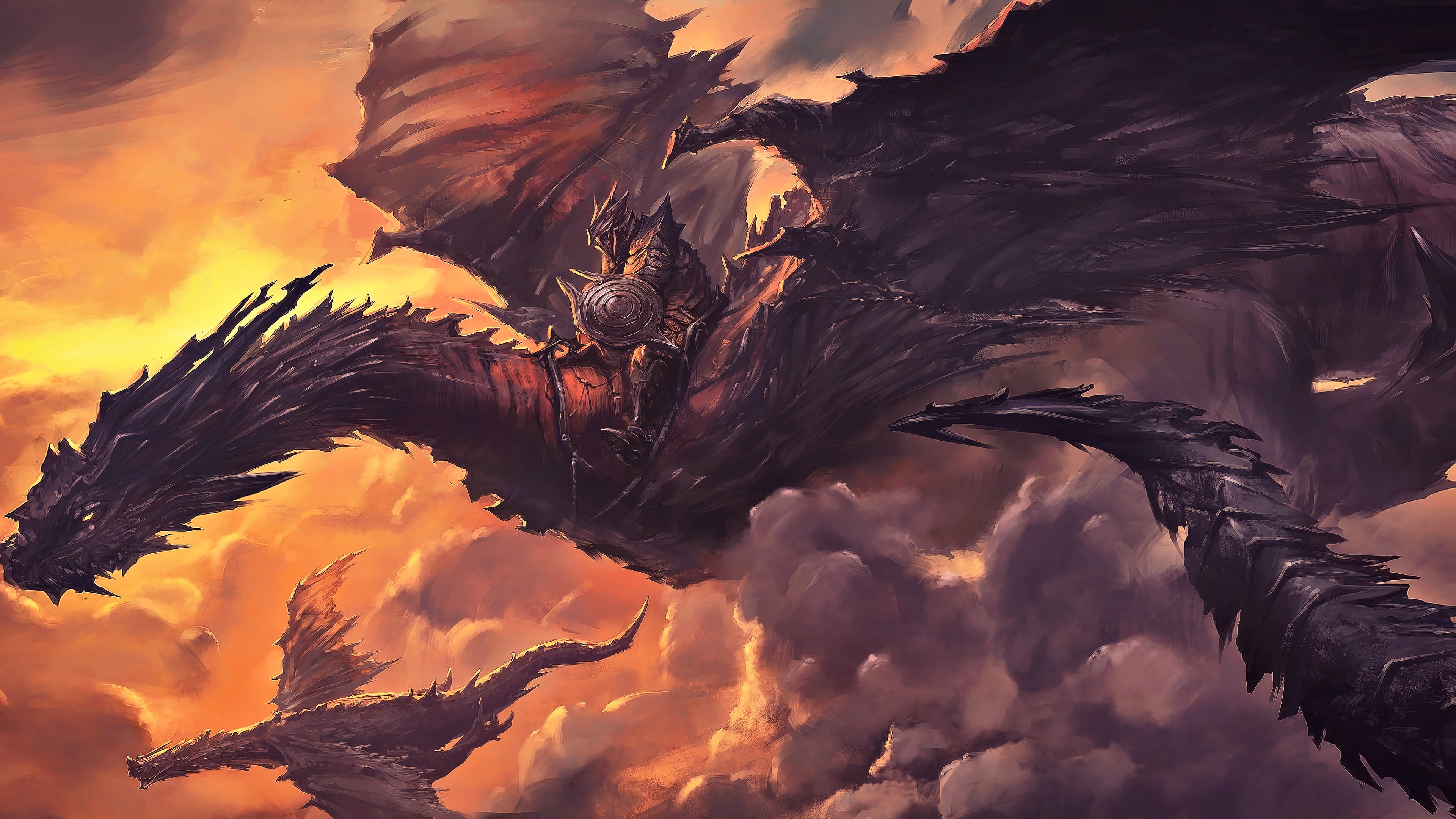 Free download | HD wallpaper: fantasy, horns, armor, sunset, wings ...