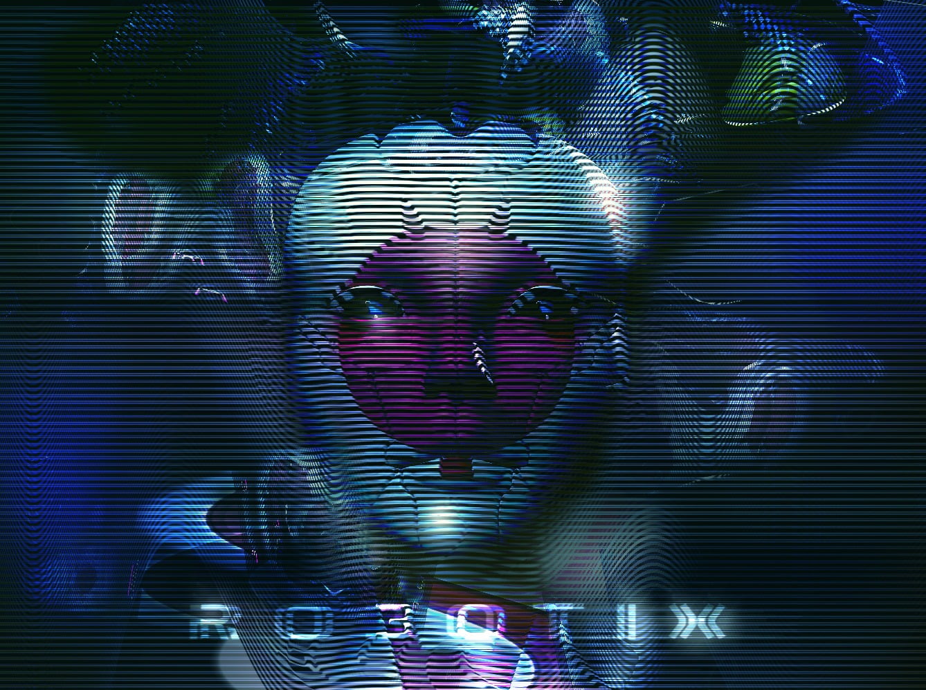 robot, text, geisha, one person, front view, portrait, real people