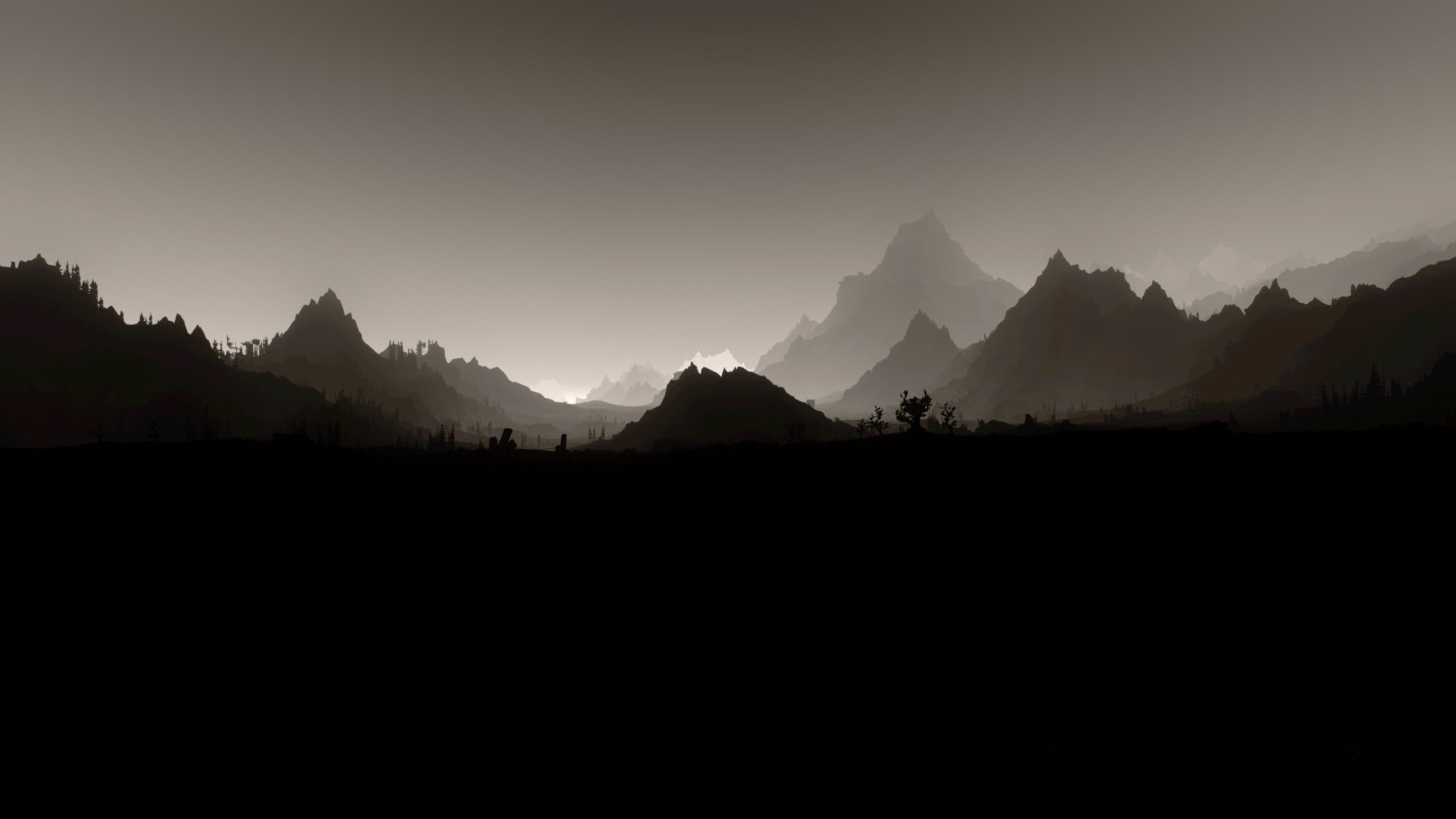 silhouette of mountains, The Elder Scrolls V: Skyrim, landscape