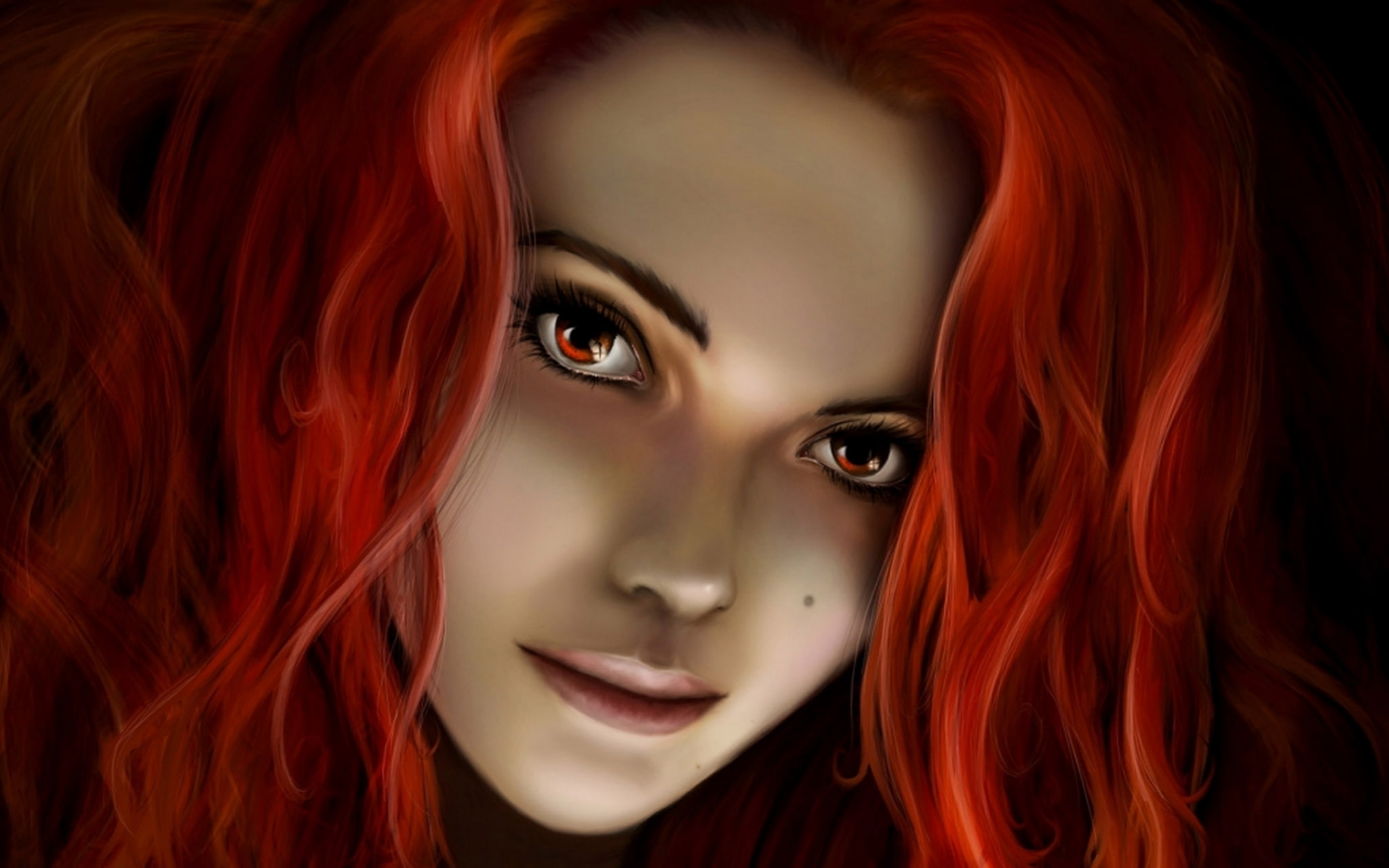 vampire desktop backgrounds, portrait, redhead, headshot, looking at camera