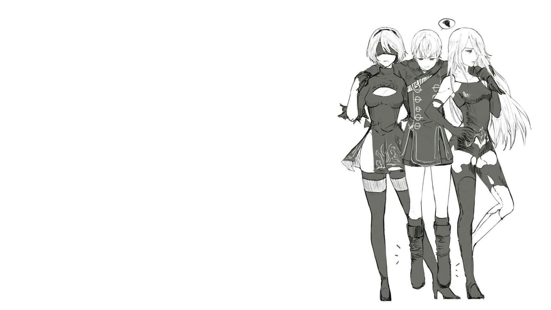 three female anime characters wallpaper, Nier: Automata, 2B (Nier: Automata)