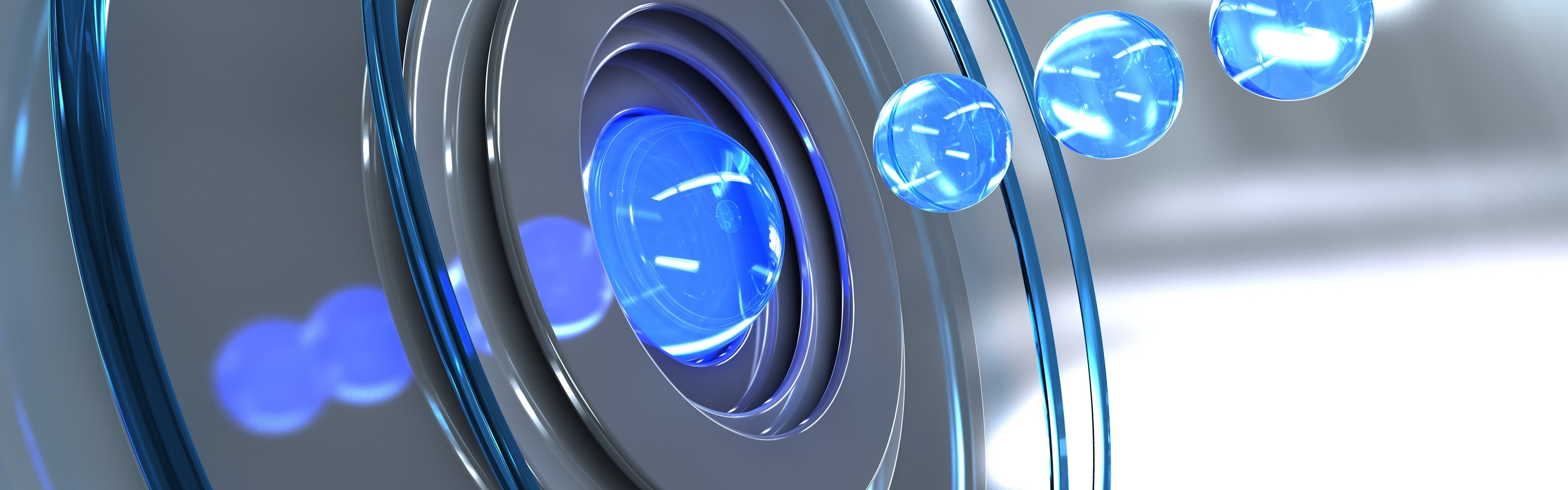 multiple display, render, balls, CGI, digital art, blue, panoramic