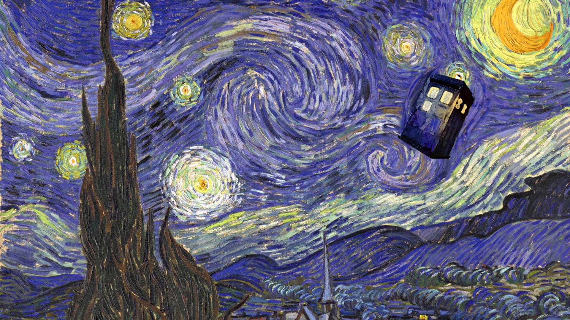 Starry Night by Vincent Van Gogh, Doctor Who, TARDIS, abstract