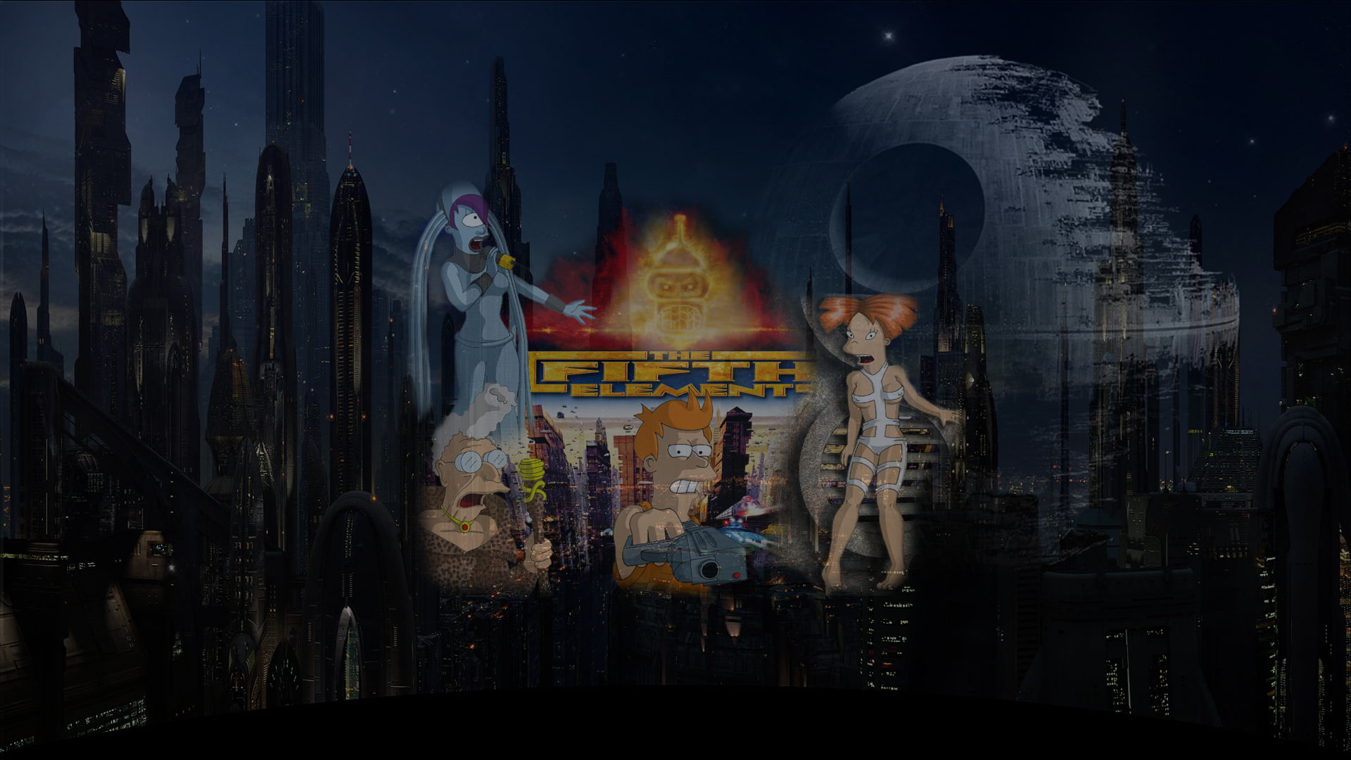 Futurama The Fifth Element Fry Leela Professor Farnsworth Amy Wong Bender Star Wars Death Star HD