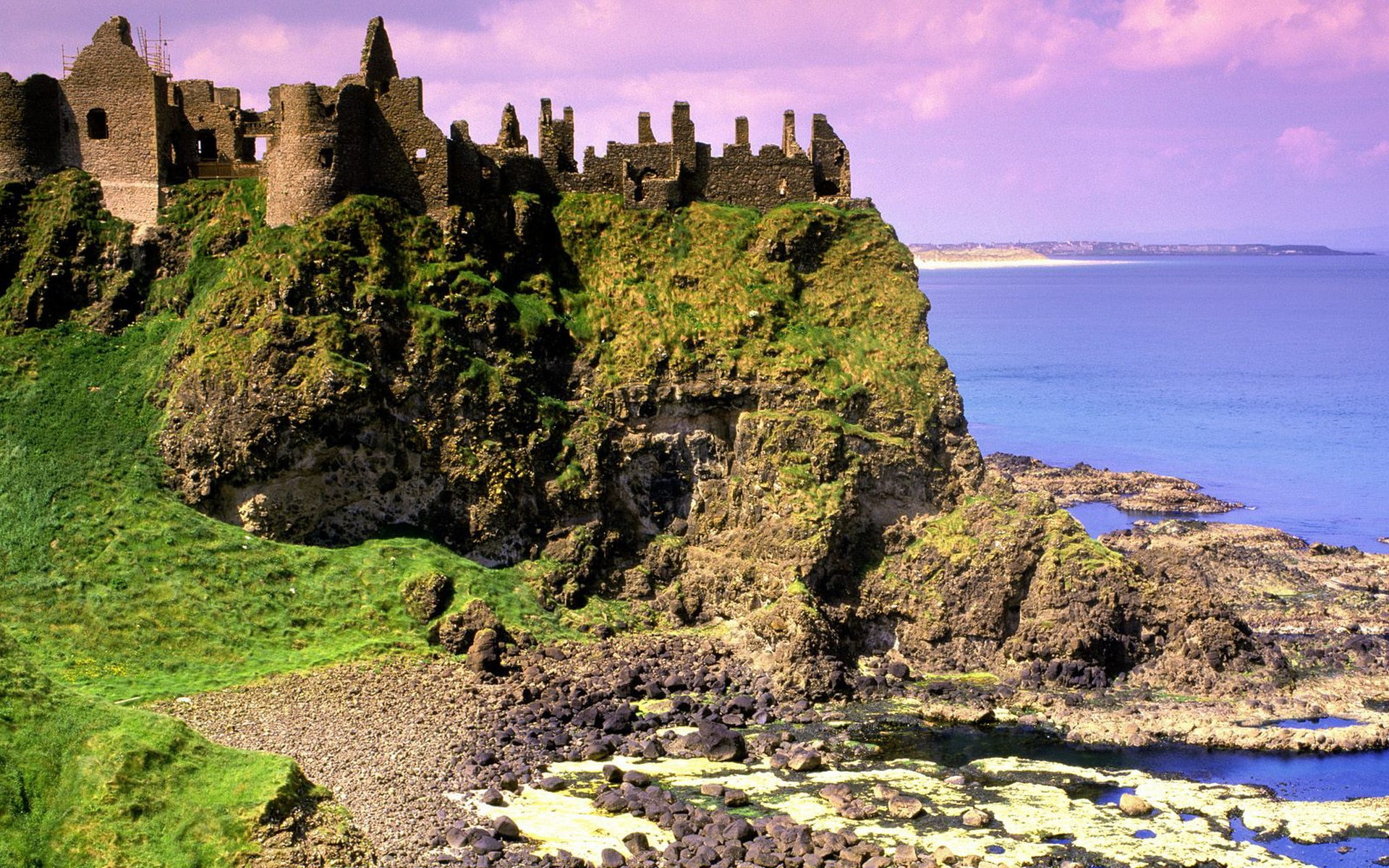 landscape, castle, Dunluce Castle, ruin, Ireland, nature, cliff