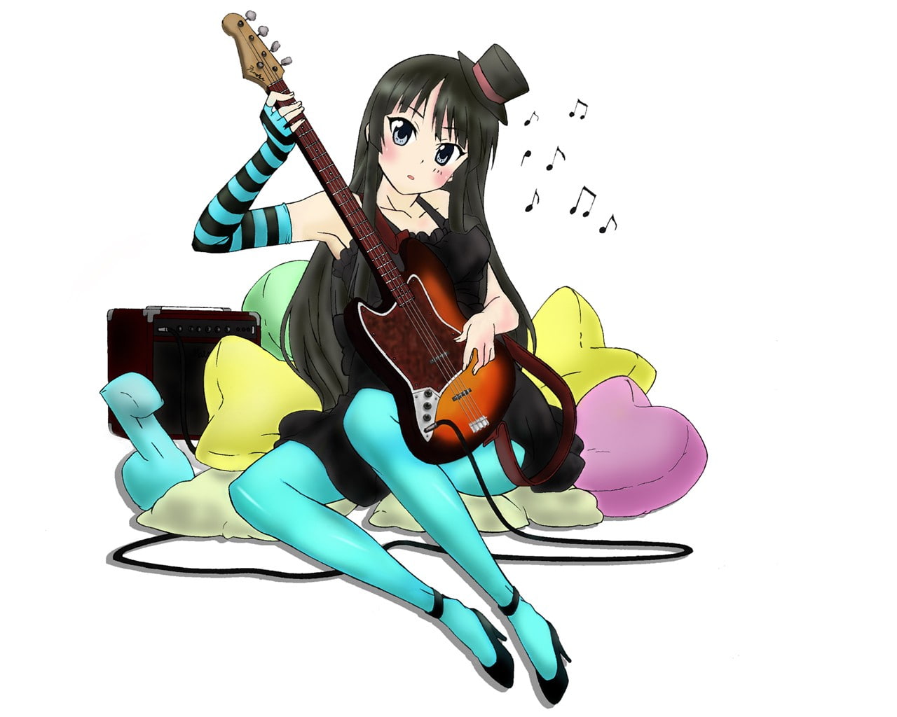 K-ON, Anime Girl, Akiyama Mio, Guitar, Music, Anime