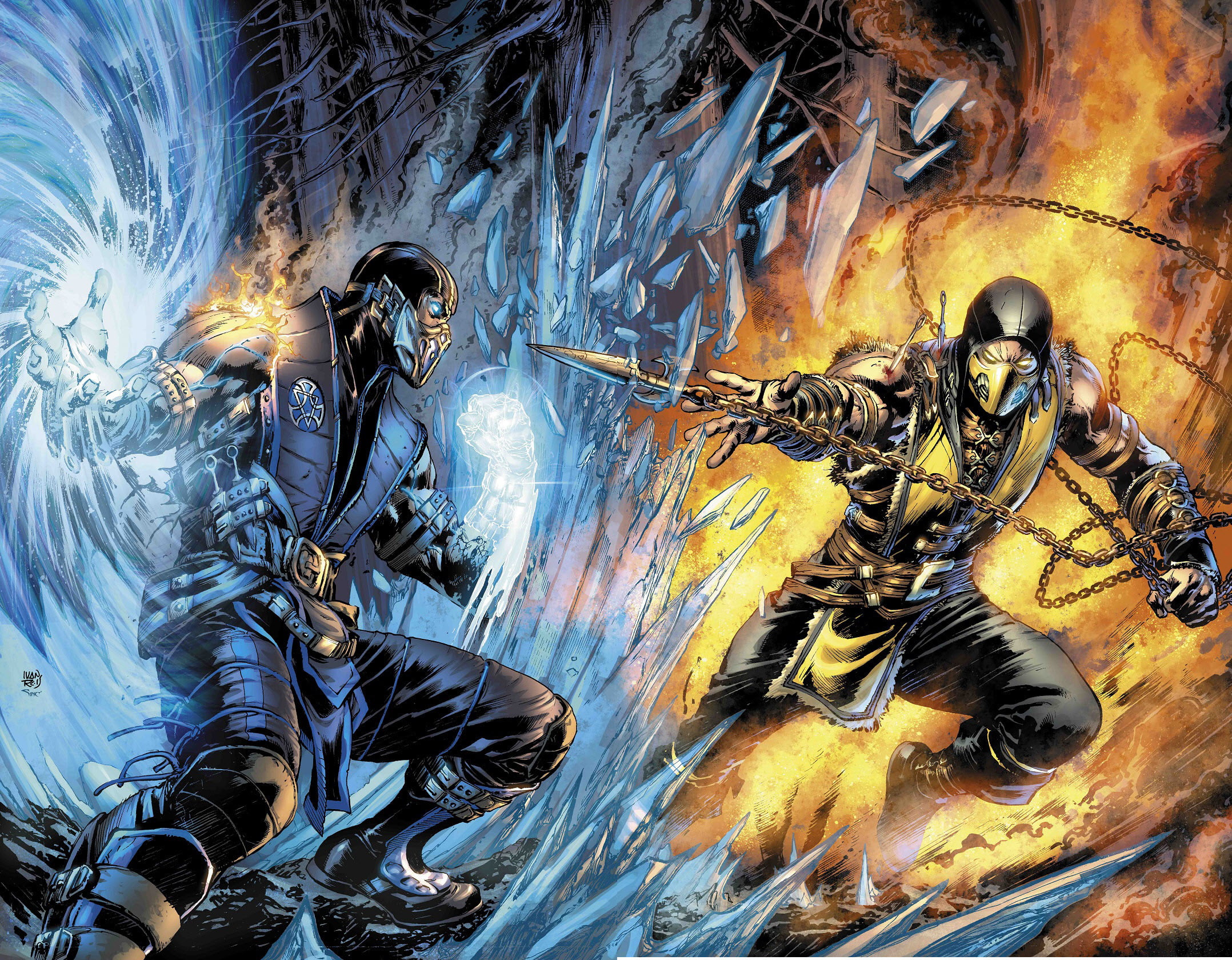 Mortal Combat Sub-Zero vs Scorpion wallpaper, art, Mortal Kombat X