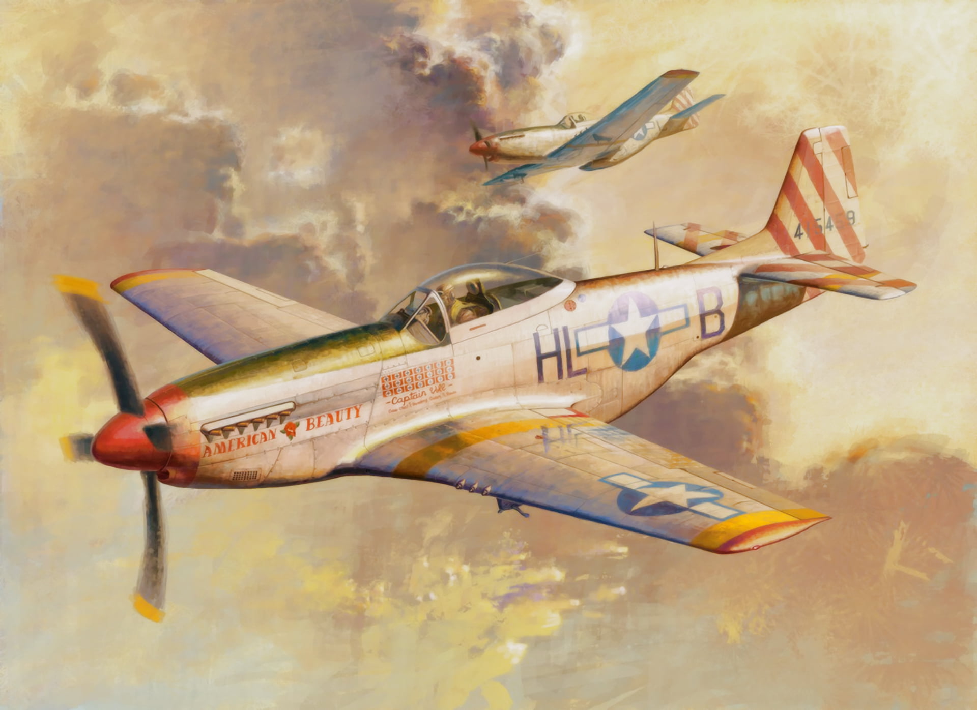 fighter, war, art, painting, aviation, P-51D Mustang, ww2