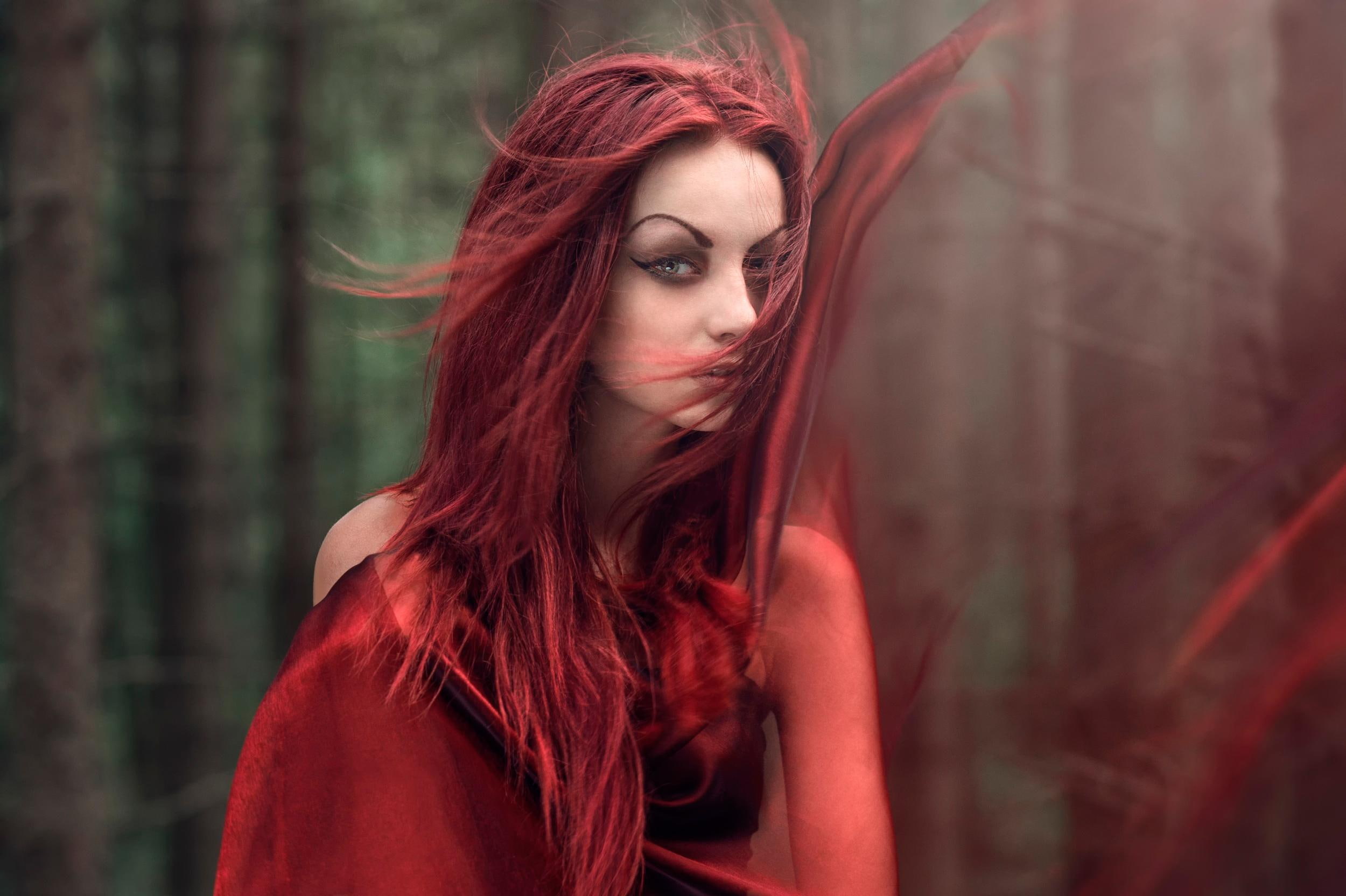 girl, red hair, wind, hair