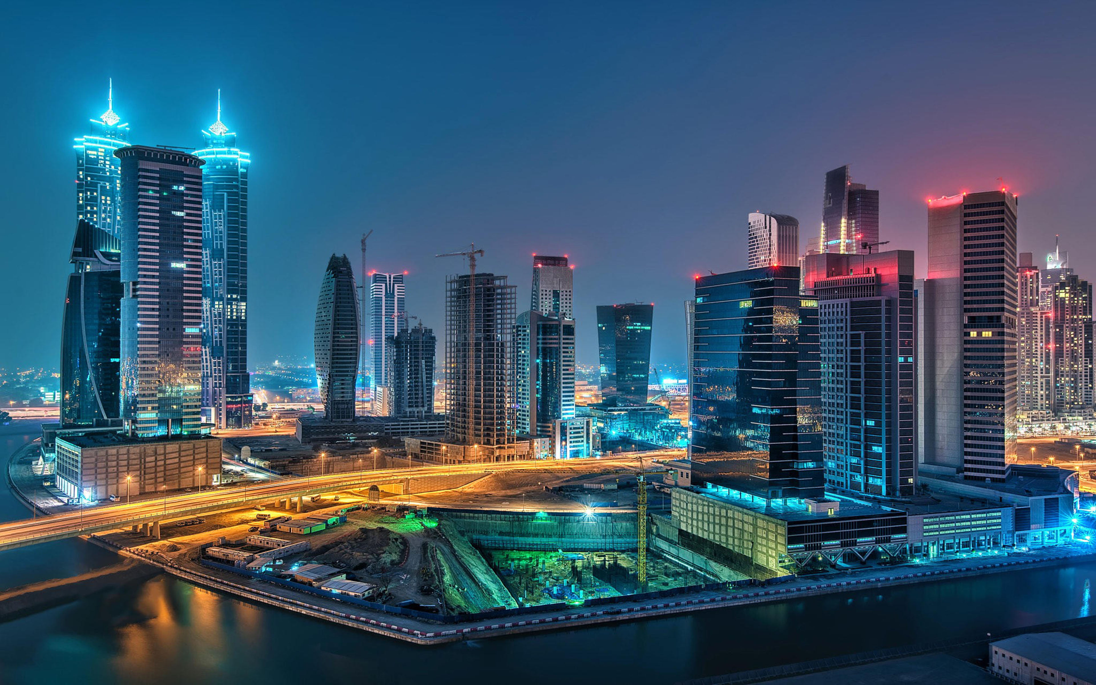 Dubai United Arab Emirates Cityscape Roads Night Lights Concrete Buildings Wallpaper For Desktop Mobile Phones And Computer 3840×2400