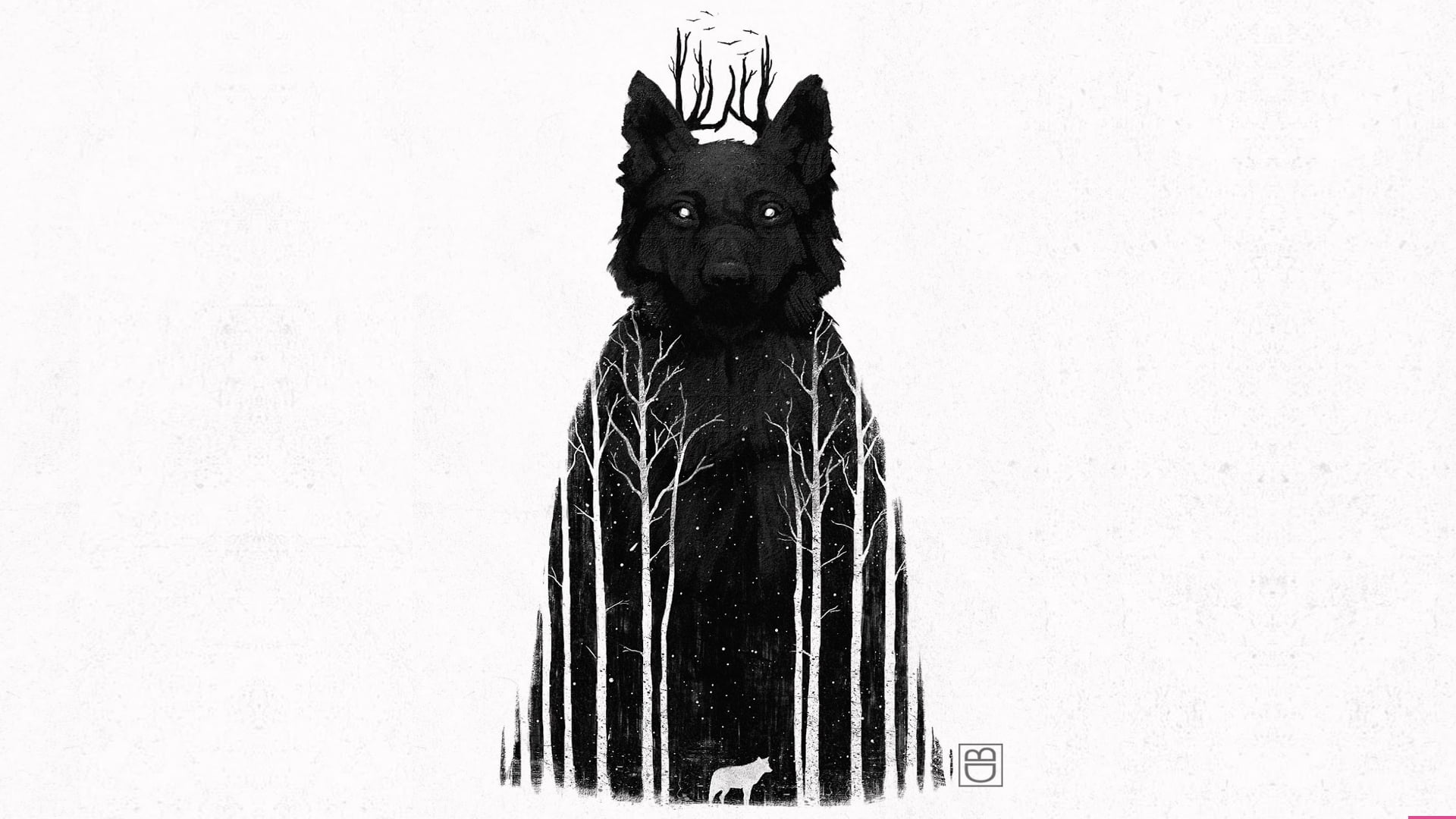 black wolf illustration, simple background, artwork, white background