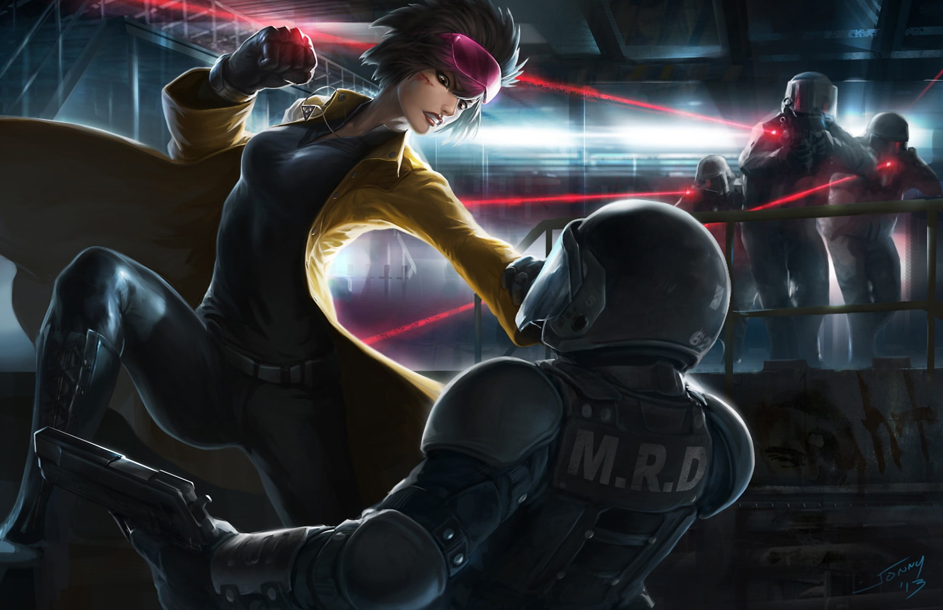 rouge and police poster, fantasy art, cyberpunk, soldier, Jubilee