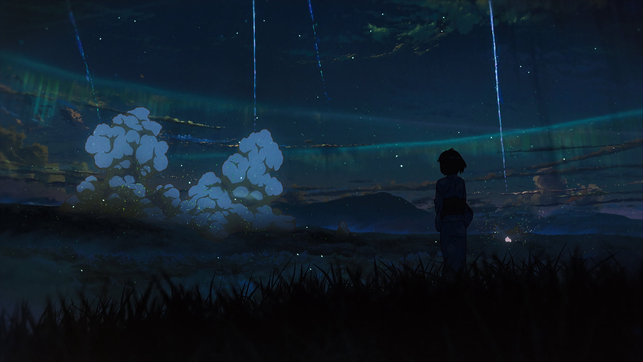 Free download | HD wallpaper: anime, landscape, sky, clouds, kimono ...