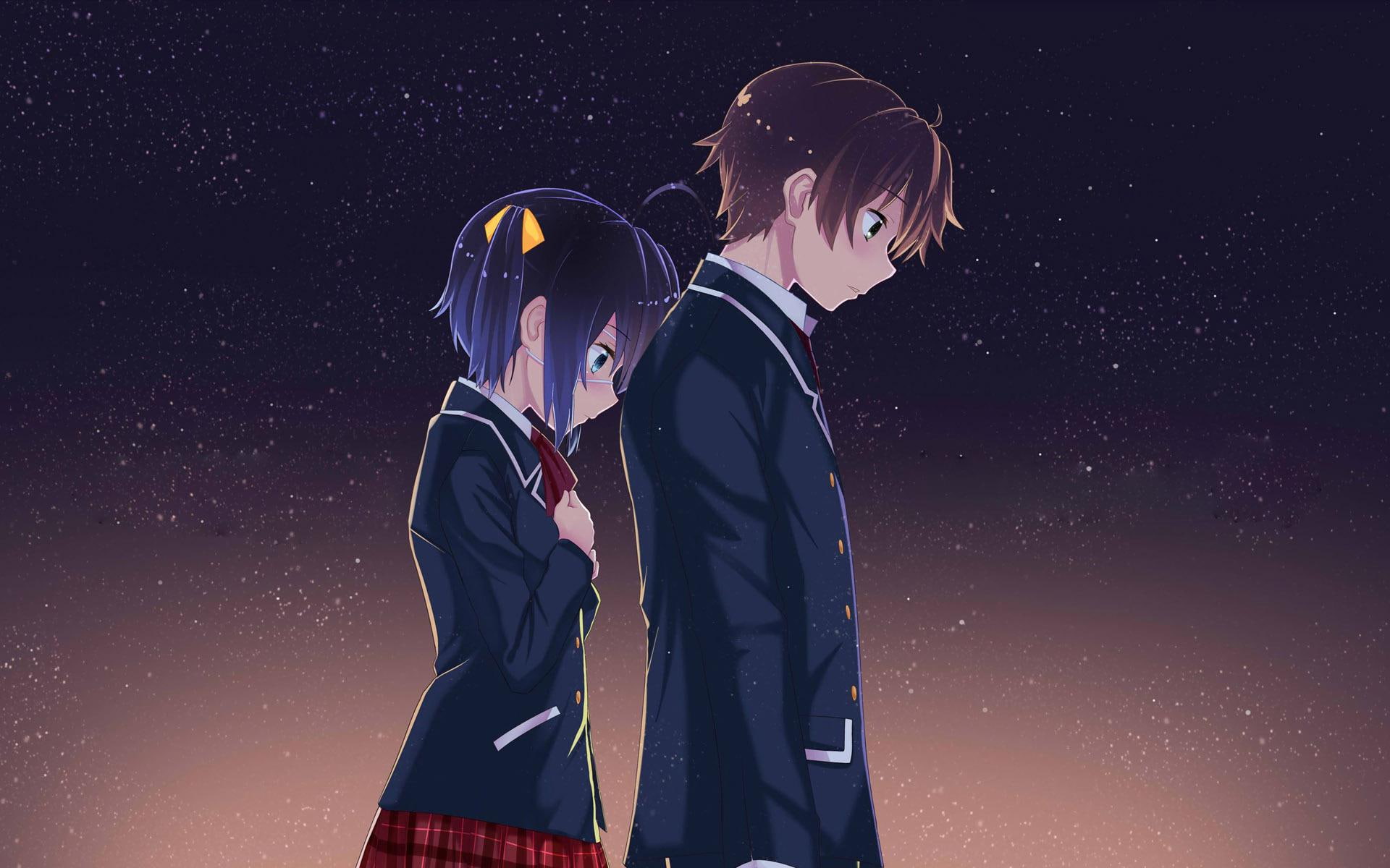 Yuuta Togashi and Rikka Takanashi, man and woman anime illustration