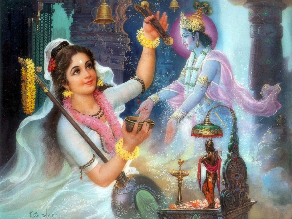 Lord Krishna And Meera, Hindu Deity digital wallpaper, God, human representation