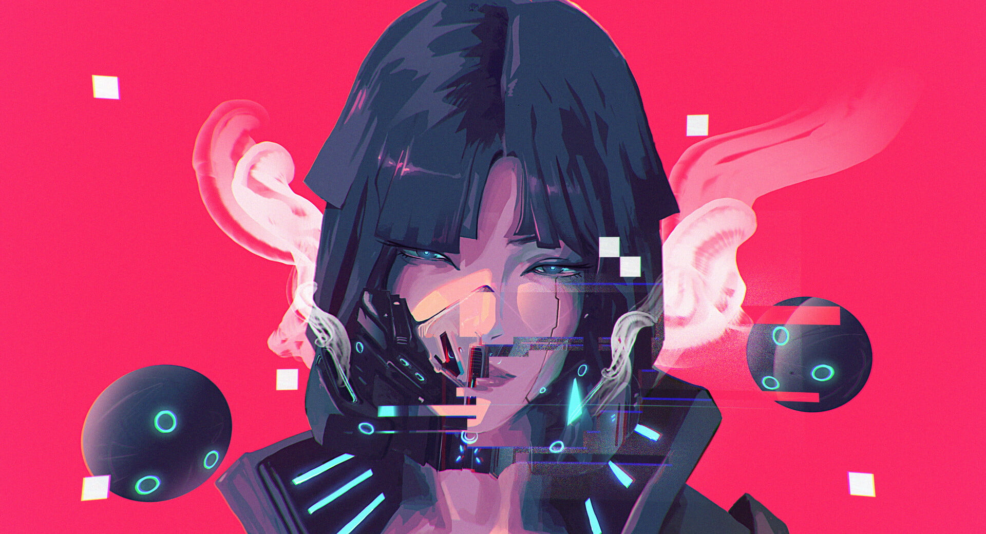 Free Download HD Wallpaper Women Glitch Art Science Fiction Character Design Gas Masks