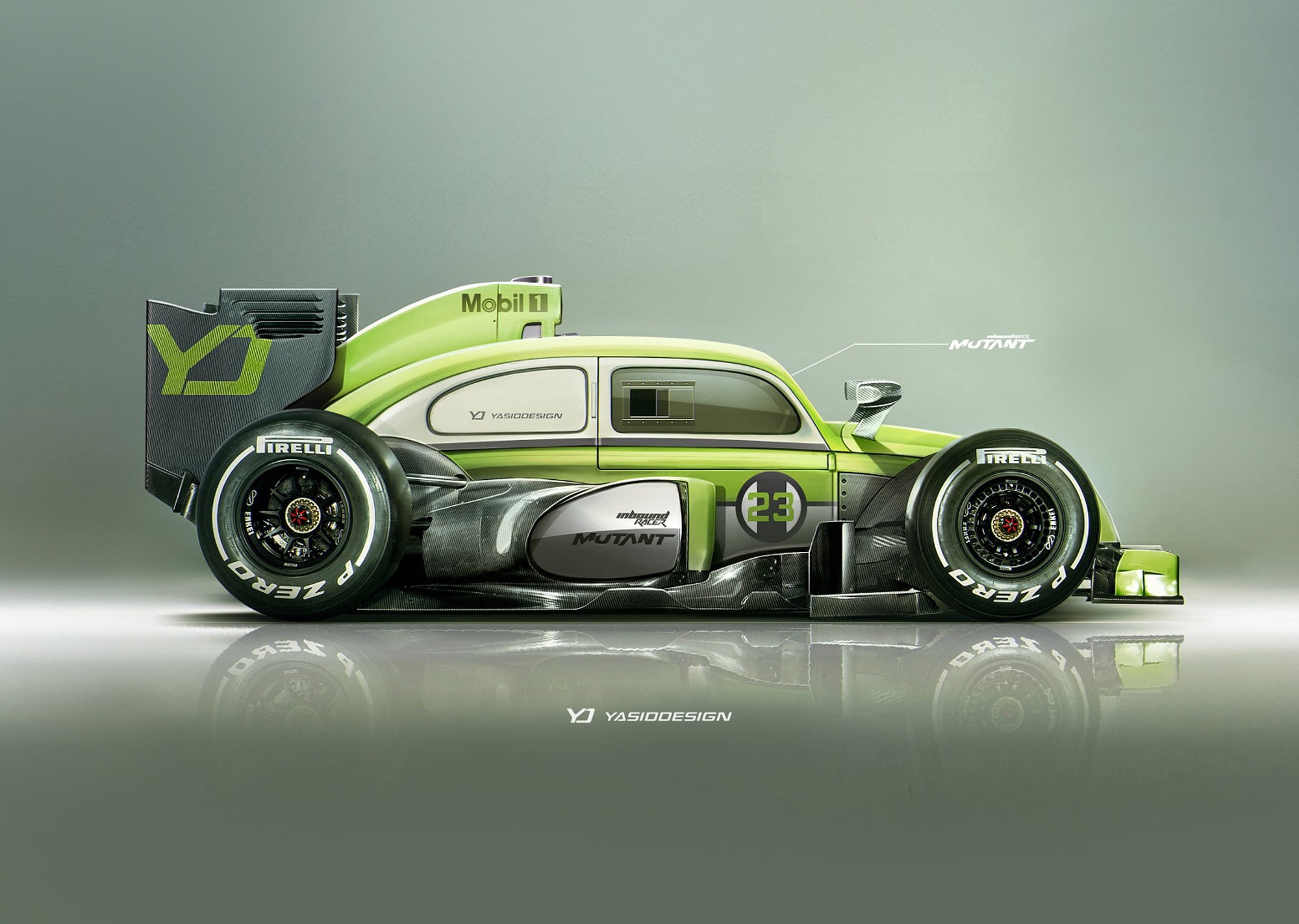 green and gray vehicle concept, car, YASIDDESIGN, render, artwork