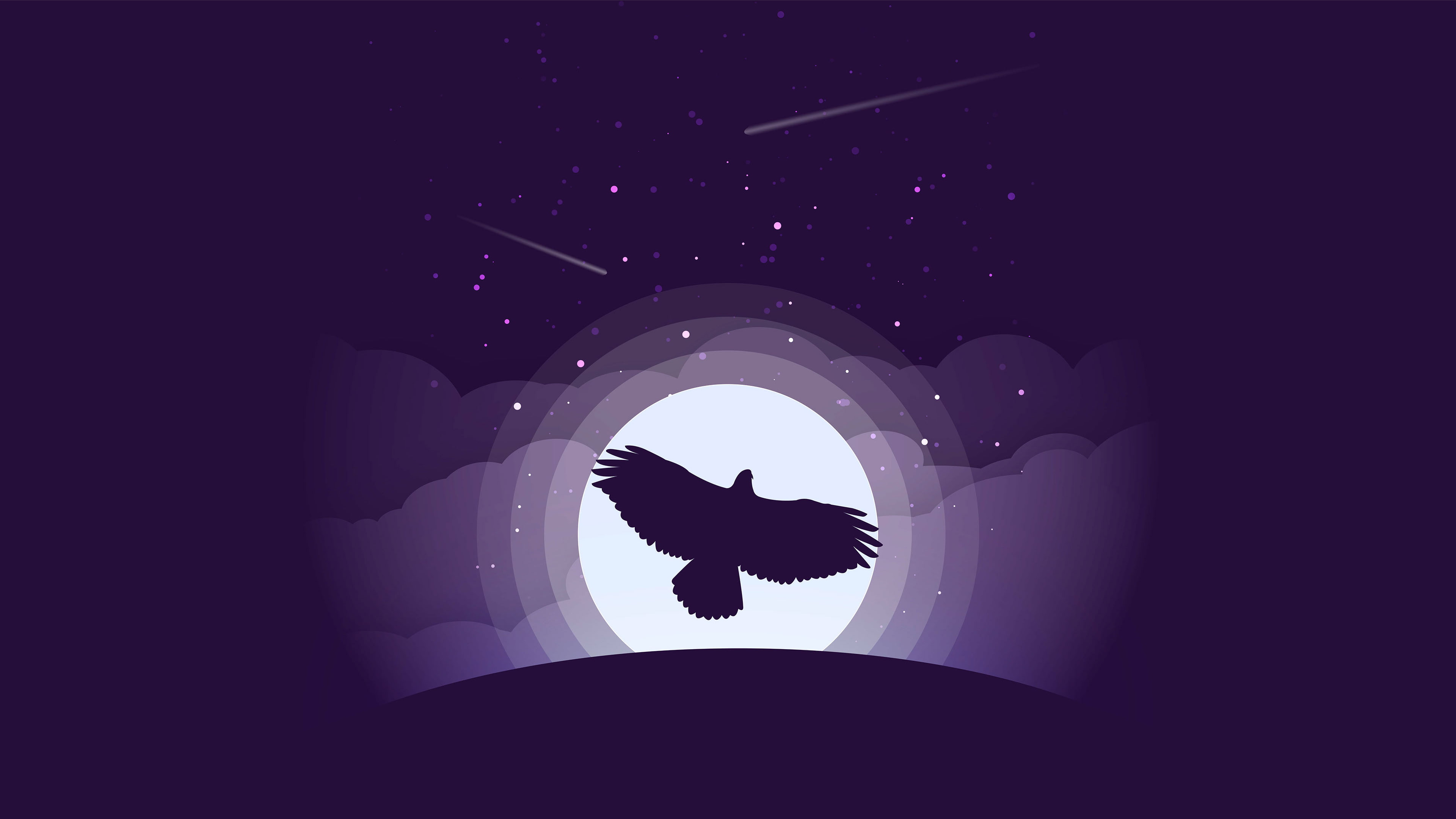 Purple Eagle Moon Minimal 4K, one person, silhouette, real people