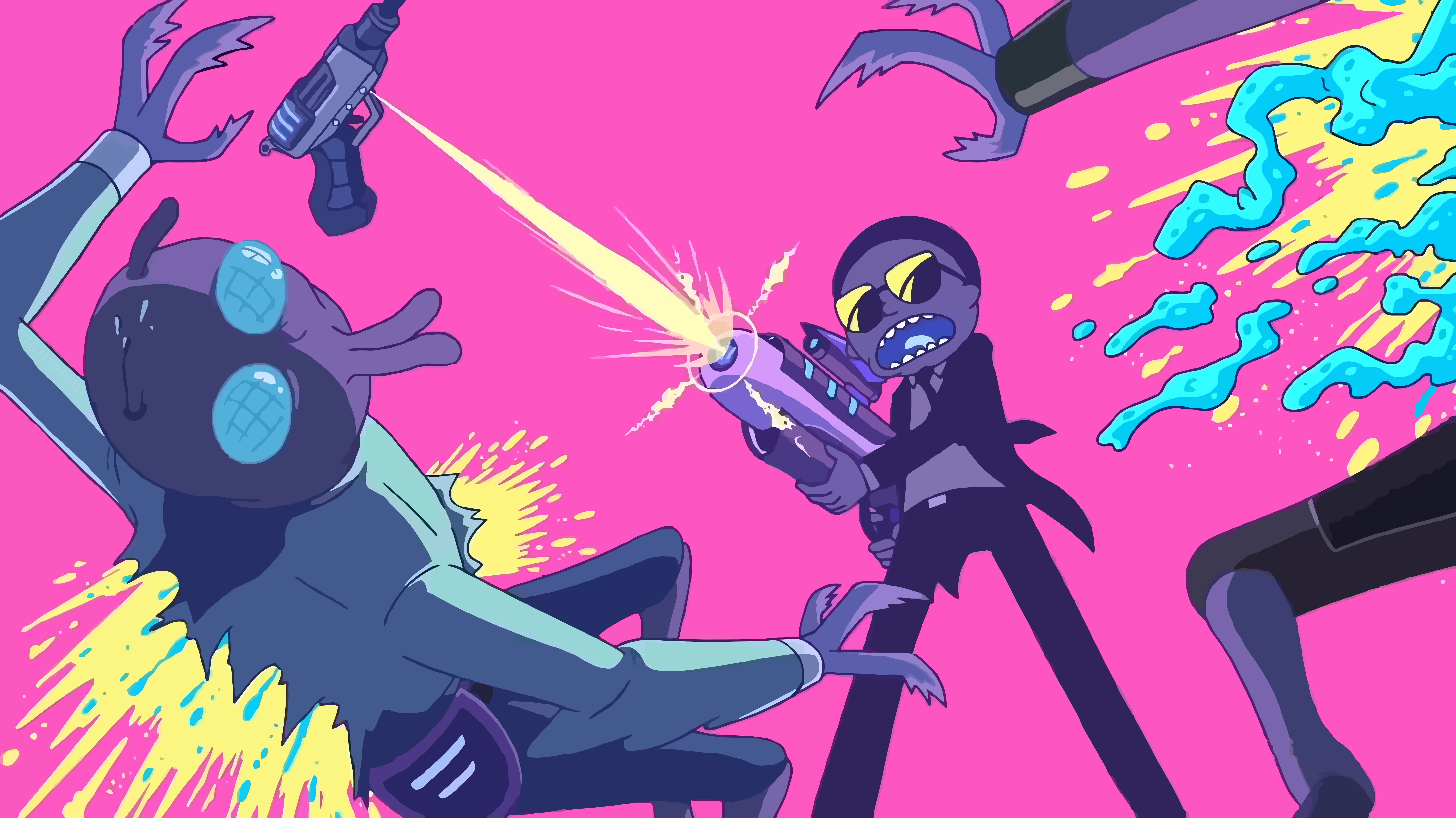 cartoon character holding rifle wallpaper, Rick and Morty, Run the Jewels