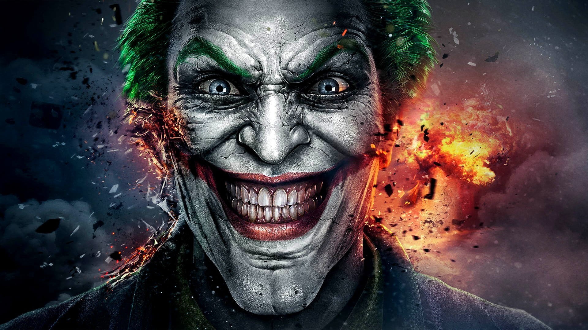 The Joker painting, anime, Batman: Arkham City, explosion, scars