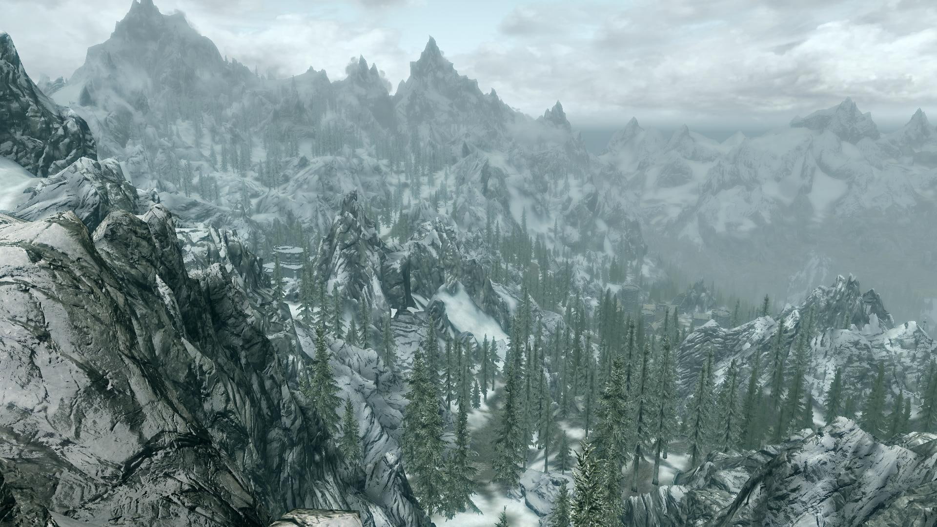 Skyrim: On Top Of The World, forest, landscape, mountains, snow