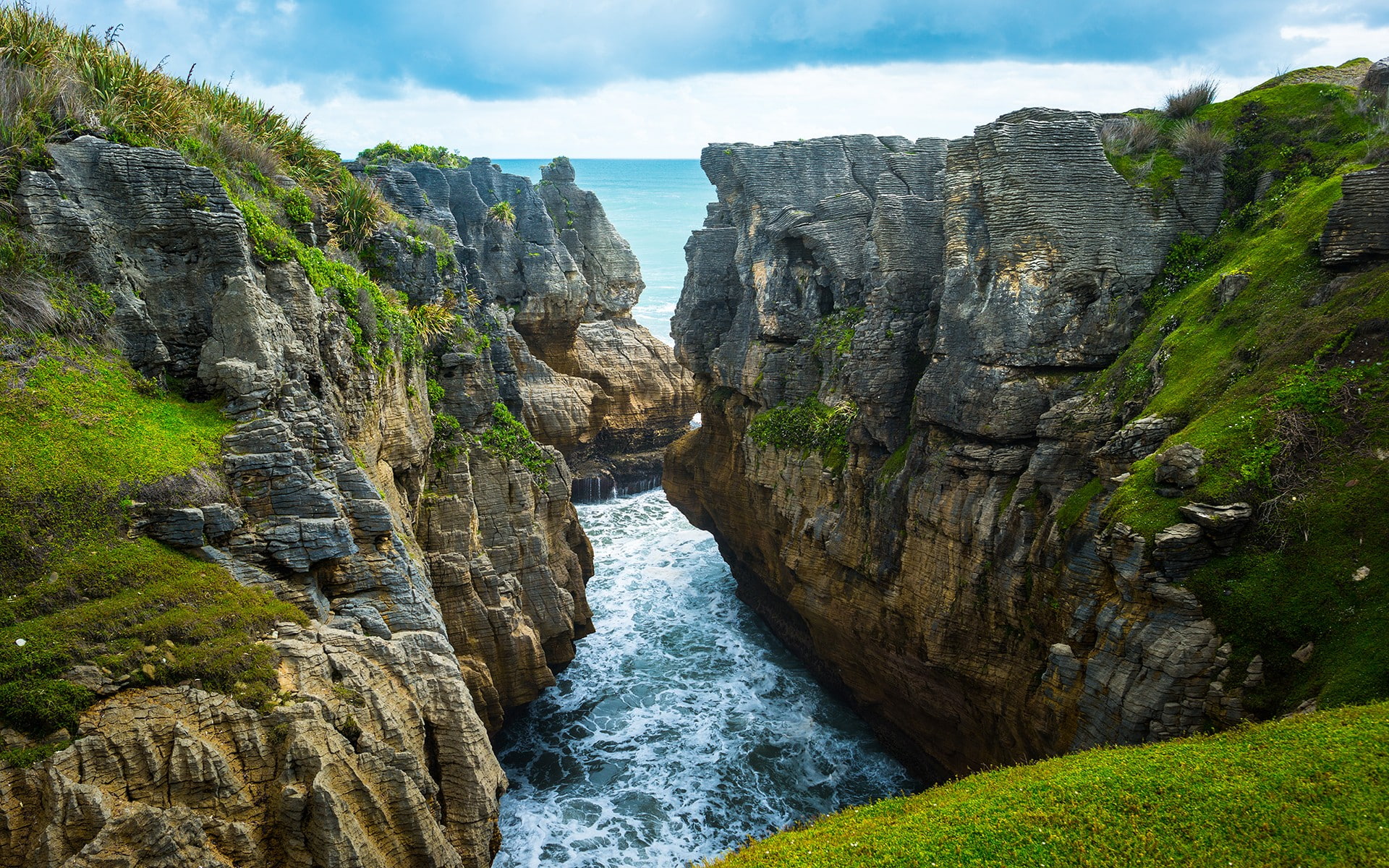 landscape, sea, nature, Pancake Rocks, New Zealand, water, beauty in nature