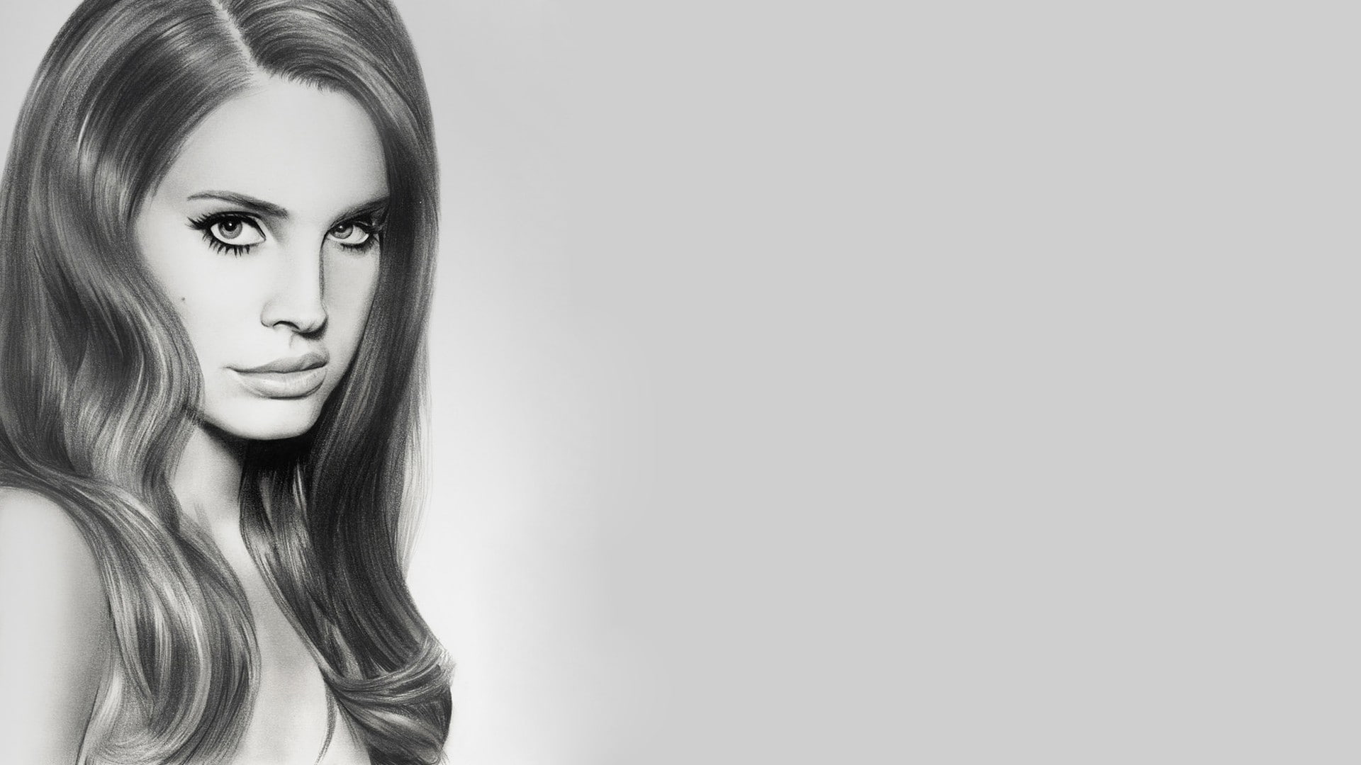 Lana Del Rey Drawing Face BW HD, digital/artwork