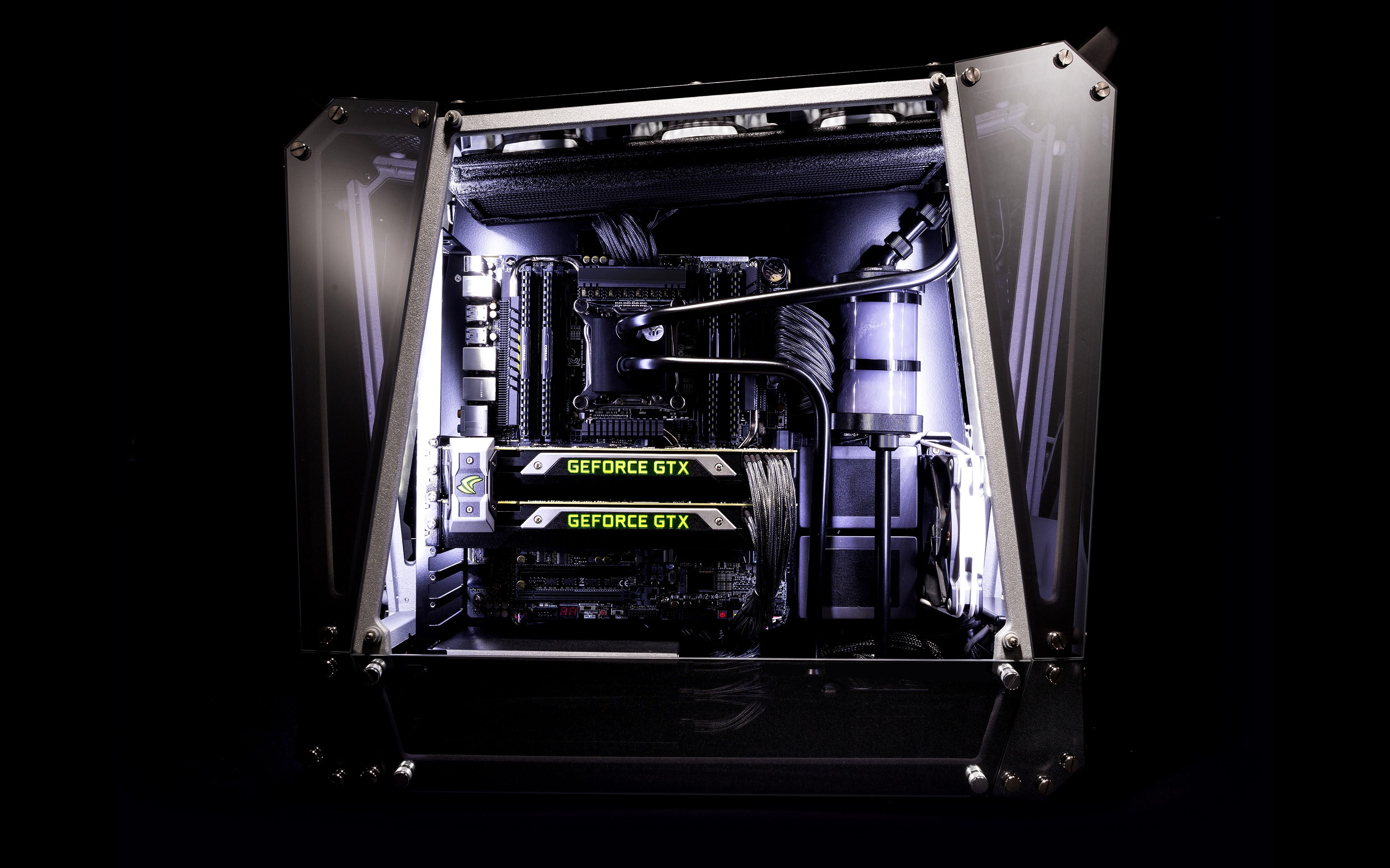 black and purple computer tower wallpaper, Nvidia, GeForce, GPUs