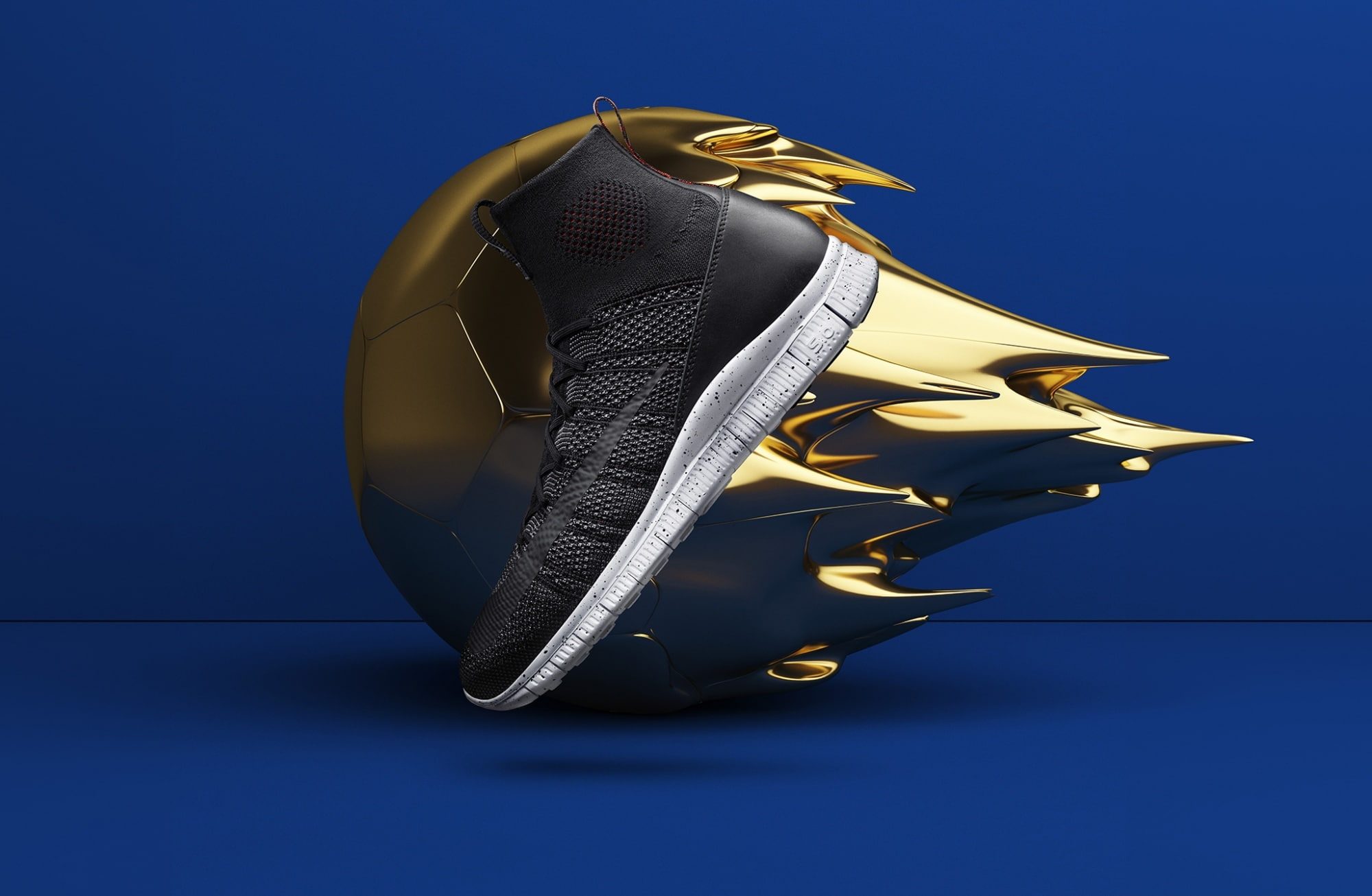 Cool Shoe Design, Golden Ball, Blue Background, Sports, Football