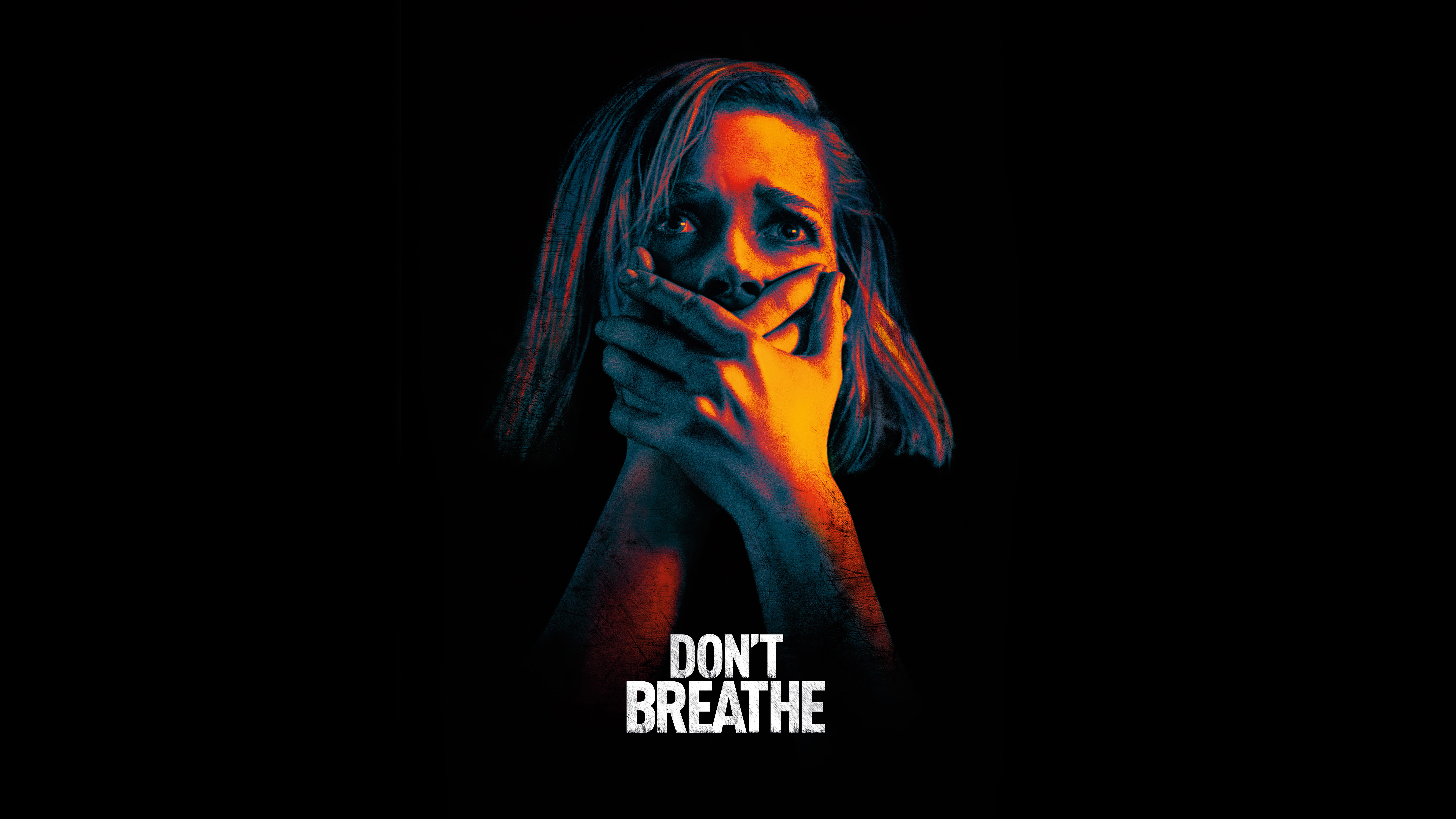 woman holding her mouth with Don't Breath text, Don't Breathe