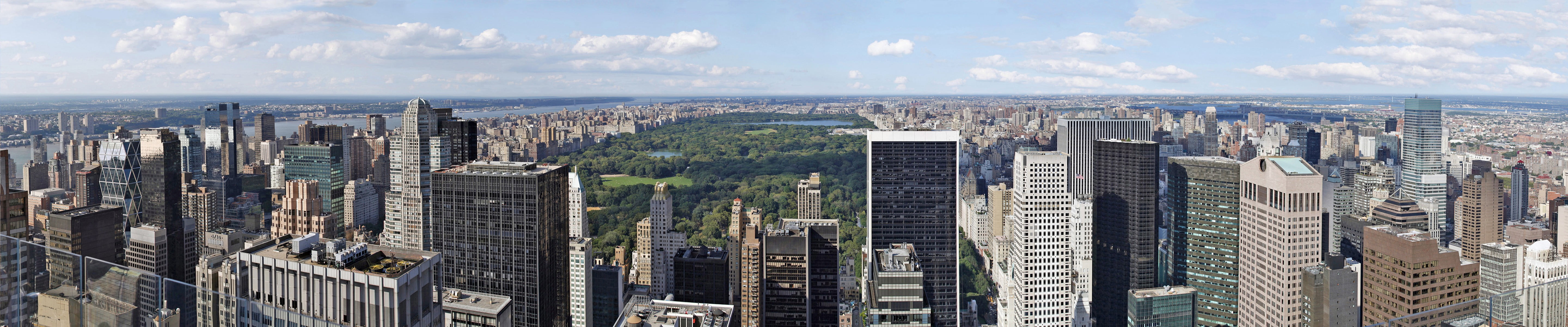gray high-rise building, New York City, triple screen, Manhattan