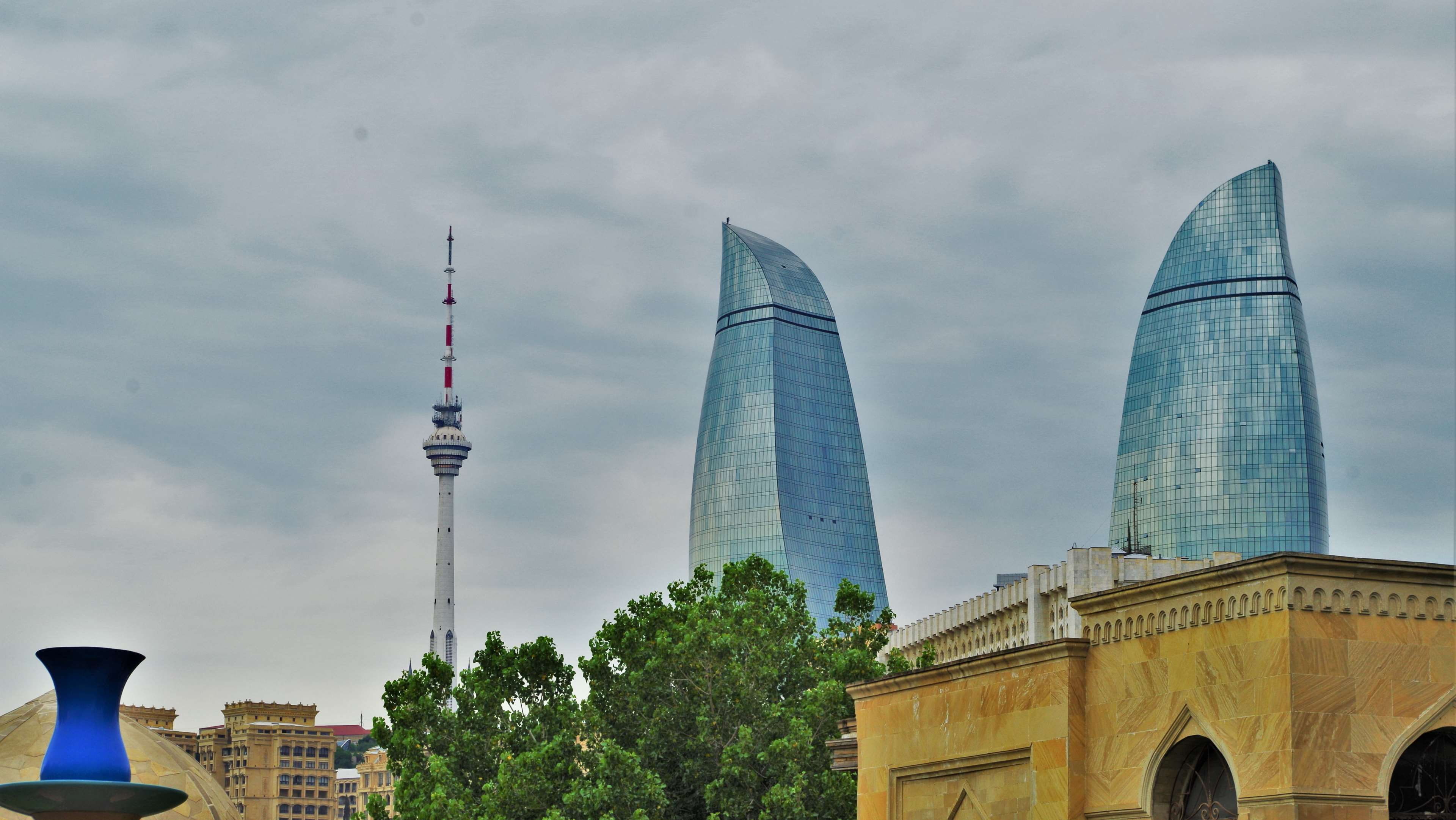 azerbaijan, baku, caucasus, city, flame towers, skyline, architecture