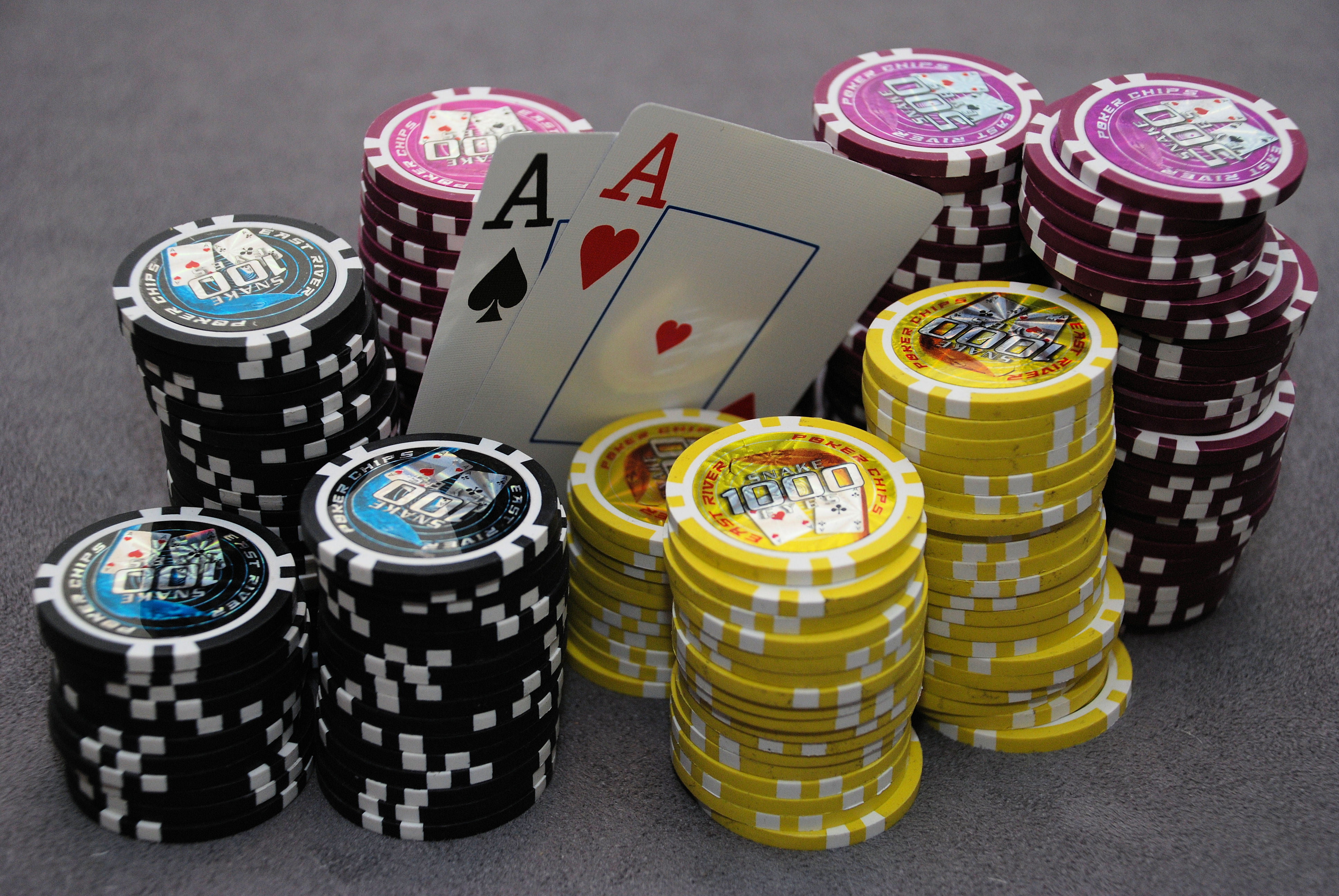 black, yellow, and purple poker chips, card, ACE, casino, gambling