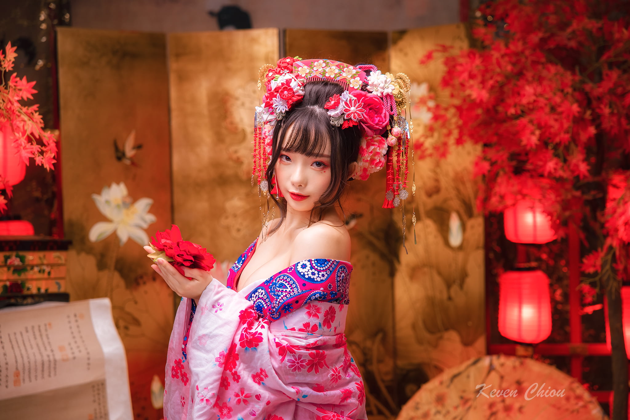Free Download Hd Wallpaper Ning Shioulin Women Model Asian Kimono Geisha Bare Shoulders 