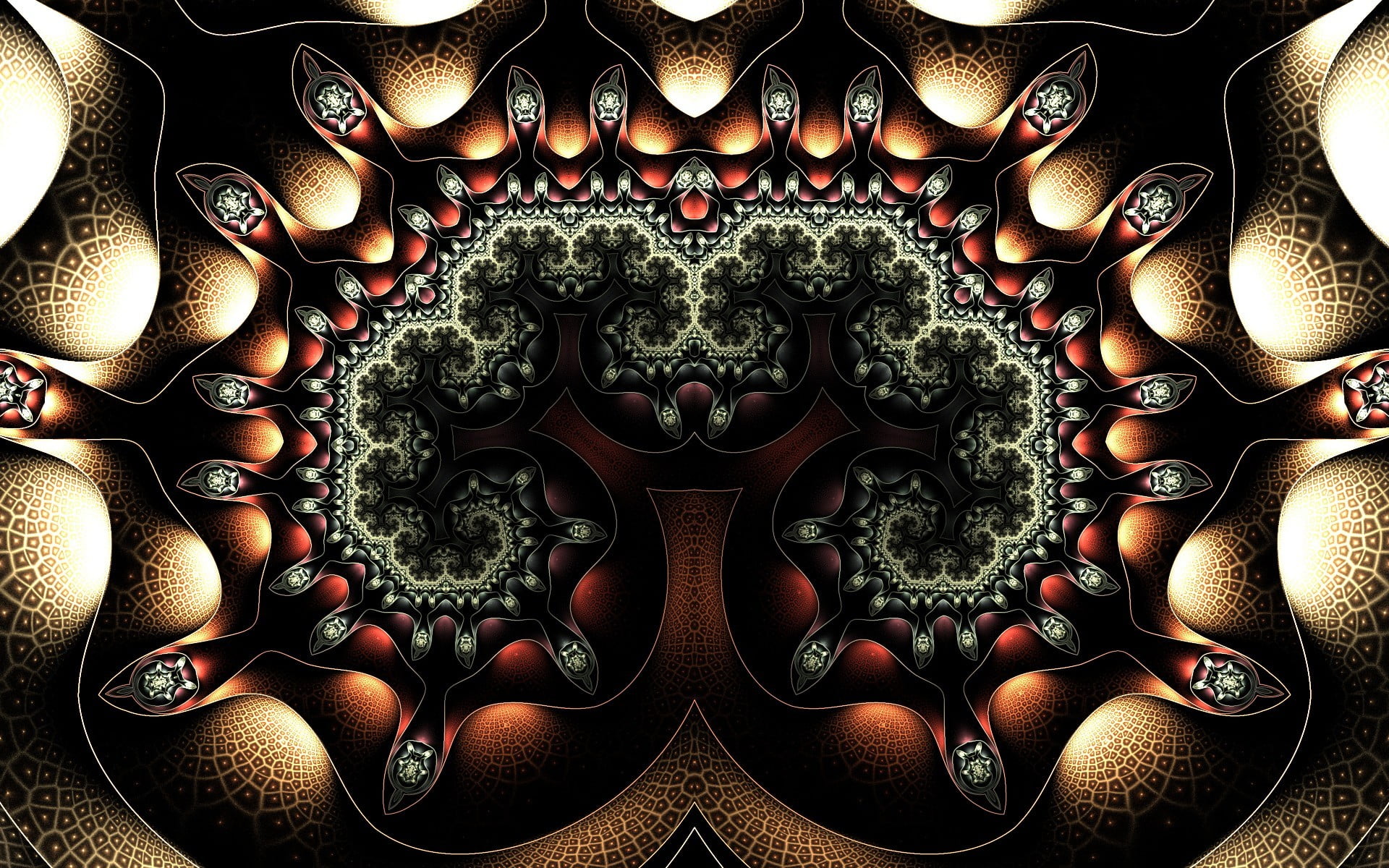 black and brown floral textile, abstract, fractal, symmetry, pattern