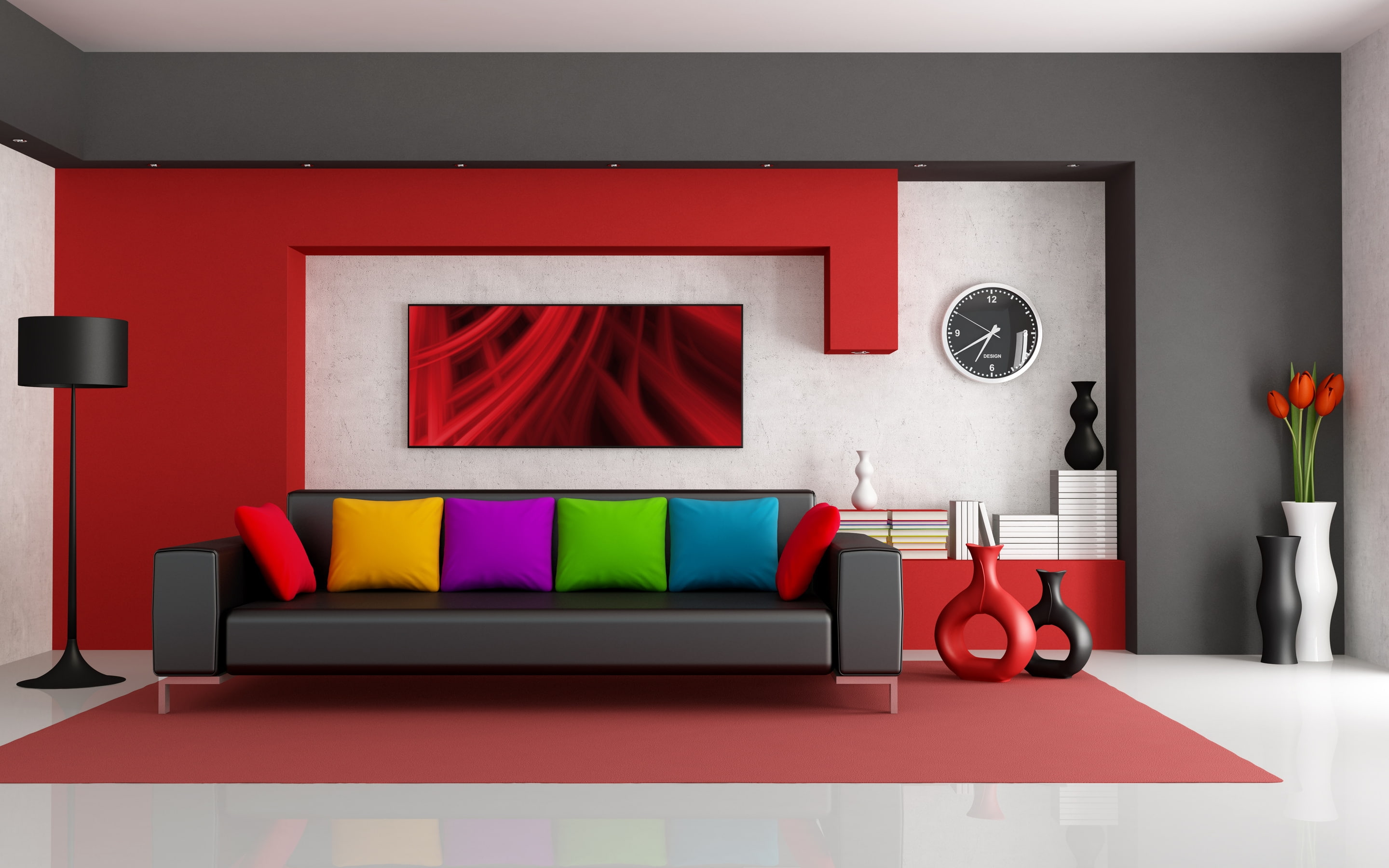 Living Room Furniture Ideas, gray leather sofa, red living, living ideas