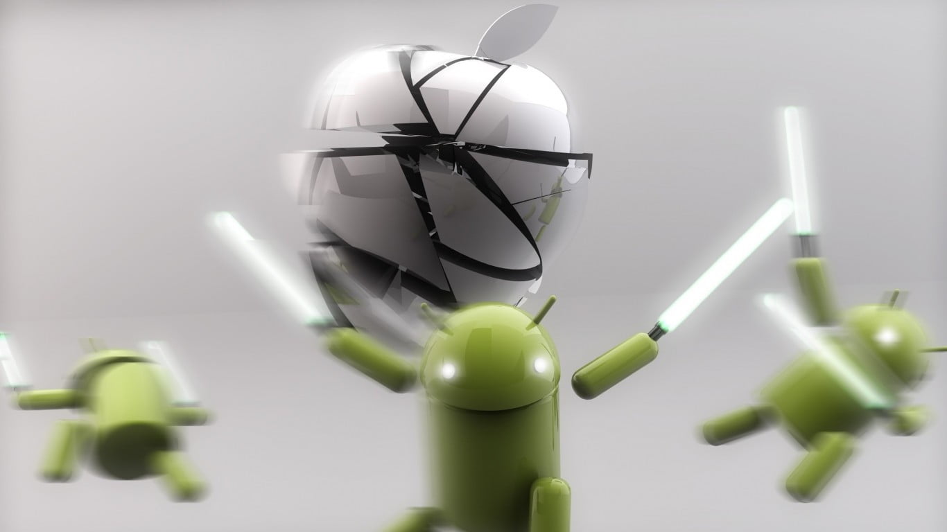 Android and Apple logo, Android (operating system), blurred, technology