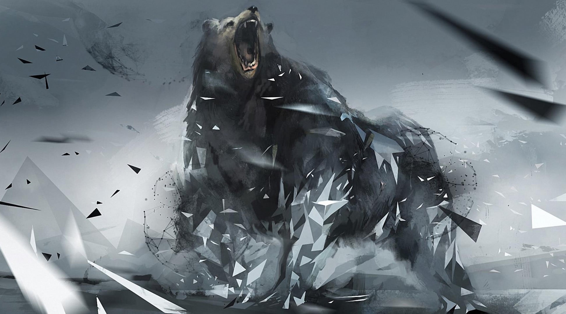 black bear illustration, background, triangles, rage, figure